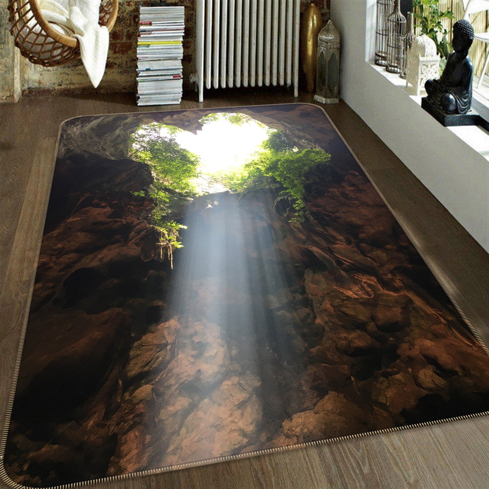 3D Stone Cave Sunlight 26088 Non Slip Rug Mat
