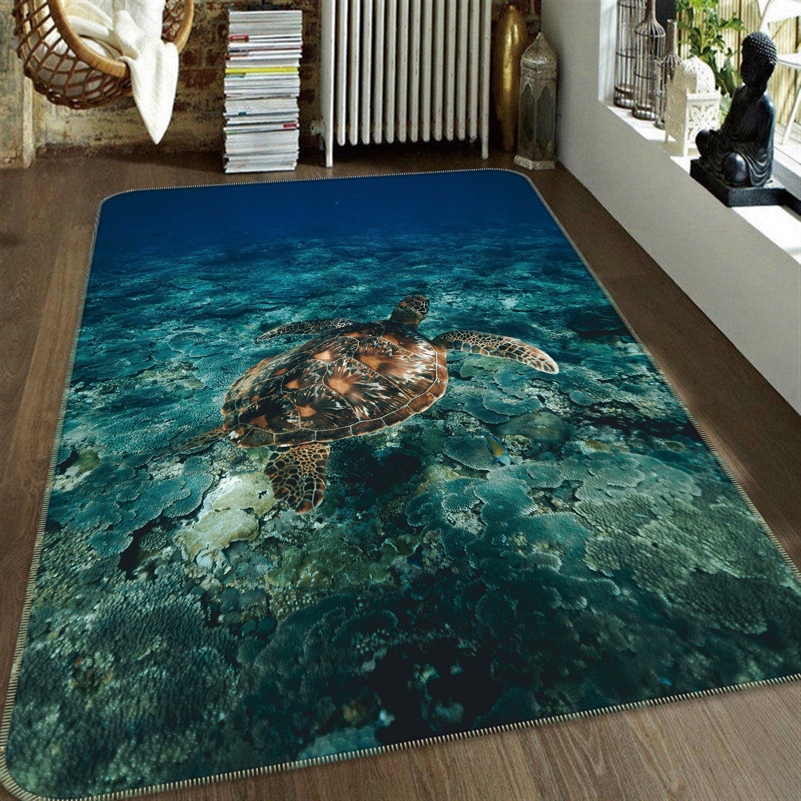 3D Green Sea Turtle 191 Animal Non Slip Rug Mat