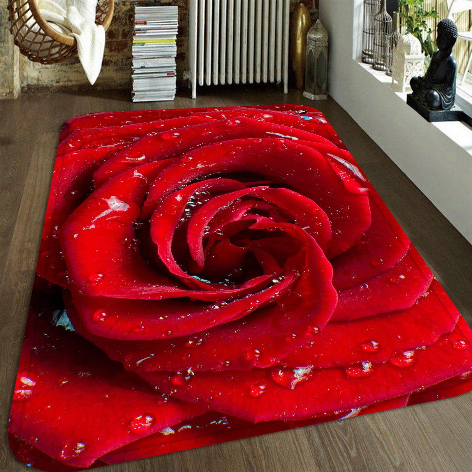 3D Red Rose Dews 48 Non Slip Rug Mat Mat AJ Creativity Home 