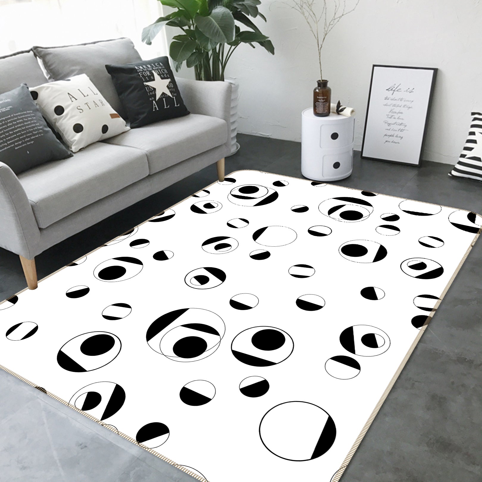3D Black White Sphere 75241 Non Slip Rug Mat