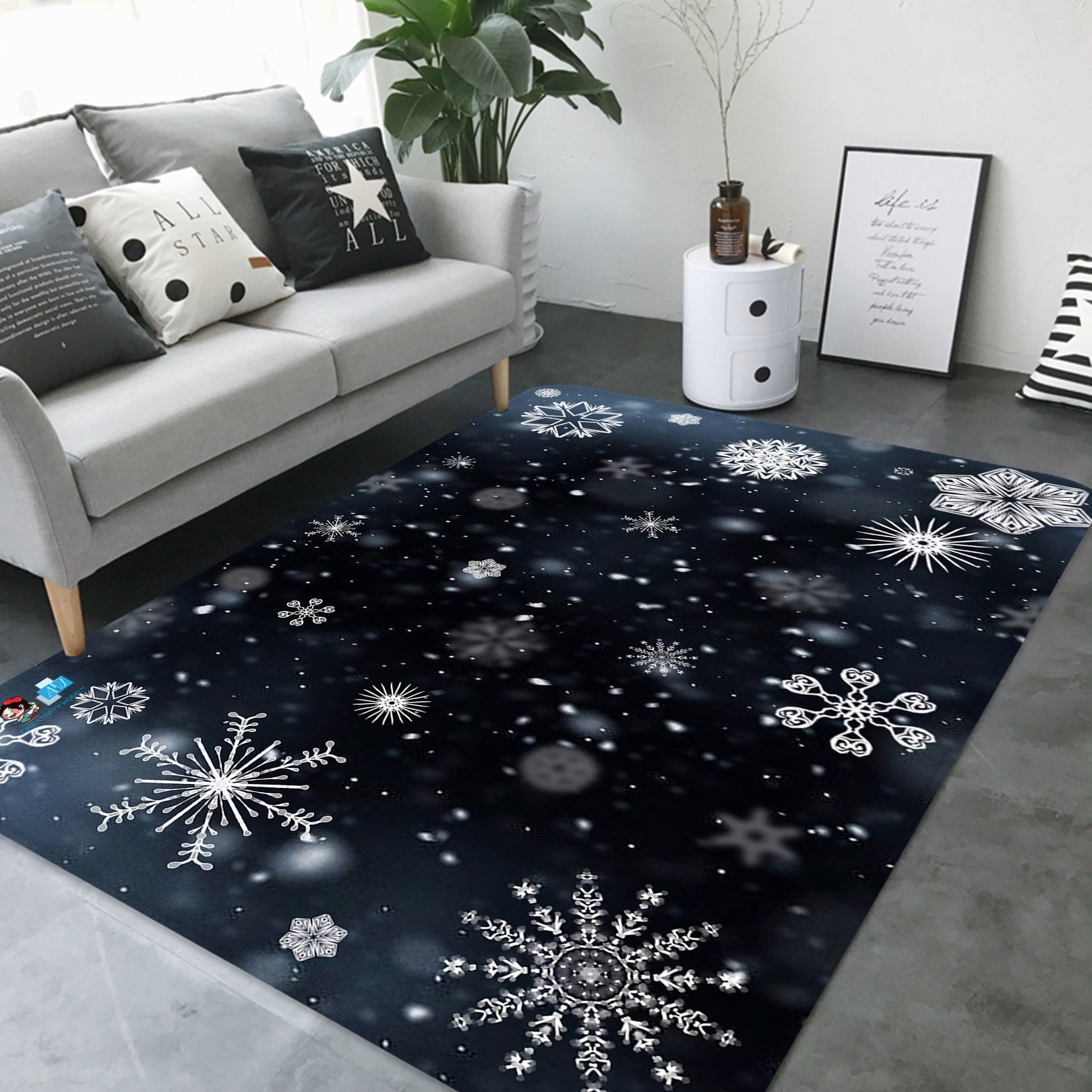 3D Snowflake Pattern 65191 Christmas Non Slip Rug Mat Xmas