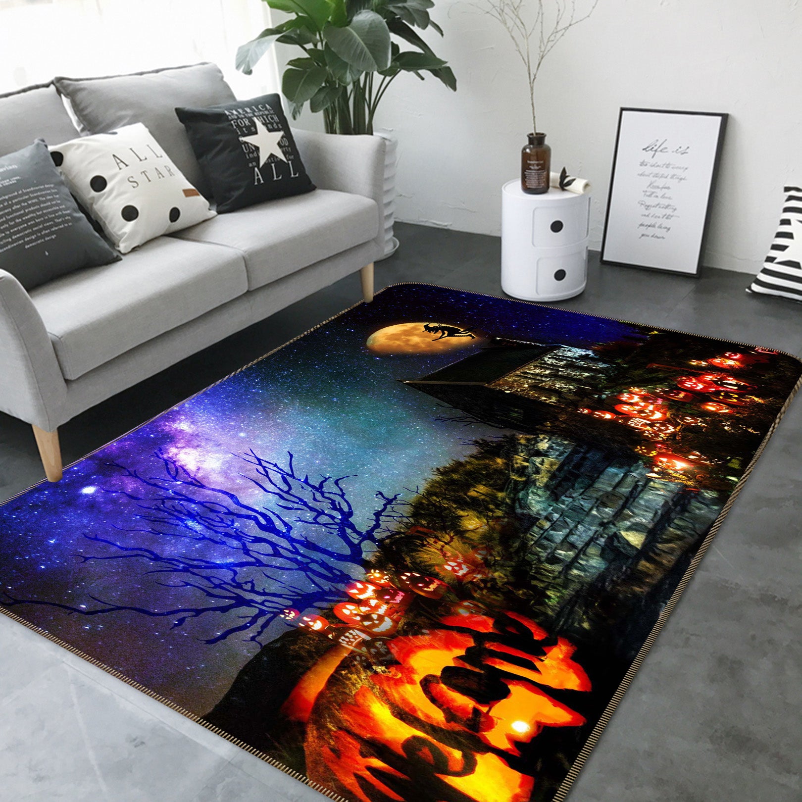 3D Moon Witch Pumpkin Light 216 Halloween Non Slip Rug Mat Mat AJ Creativity Home 