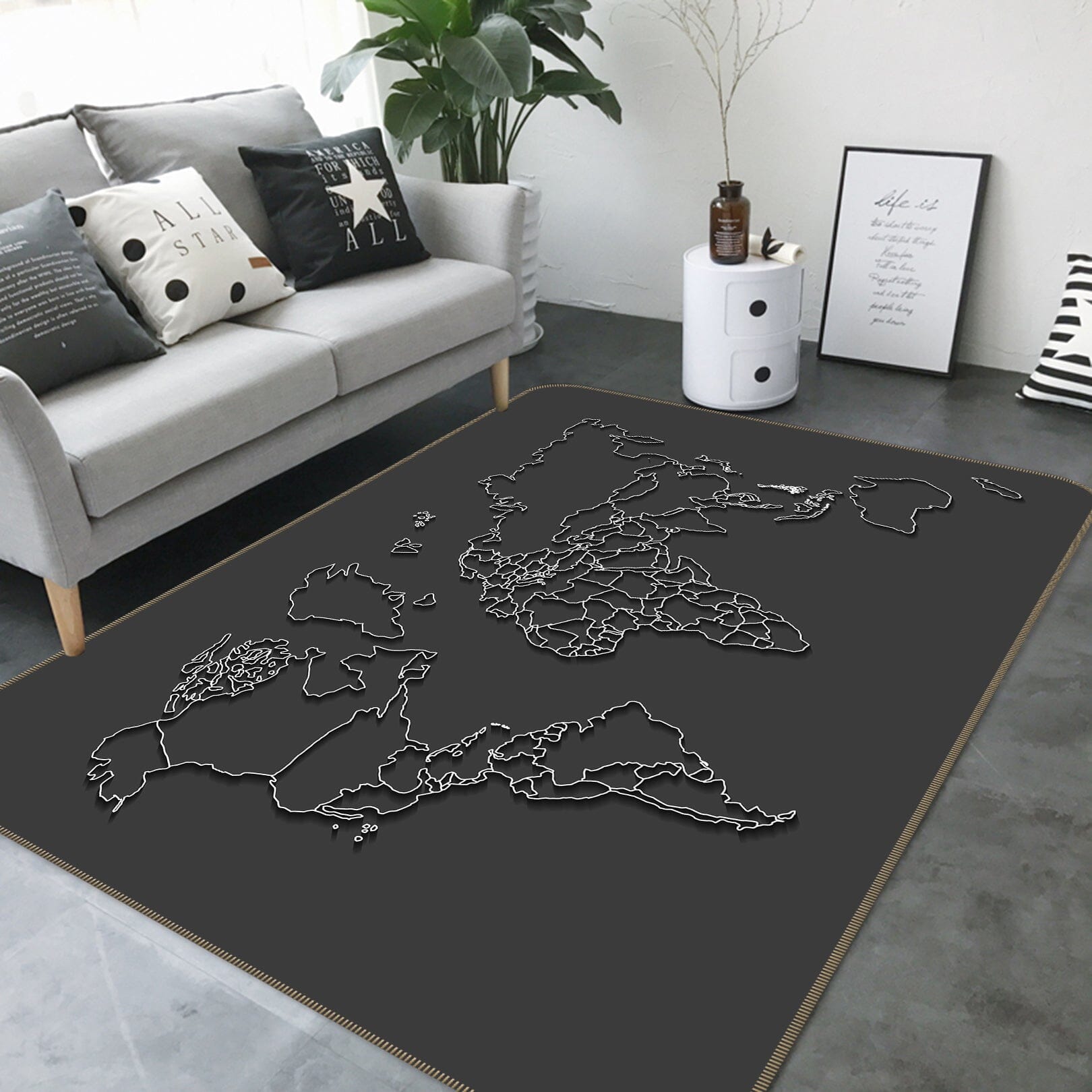 3D Black Pattern 2002 World Map Non Slip Rug Mat Mat AJ Creativity Home 