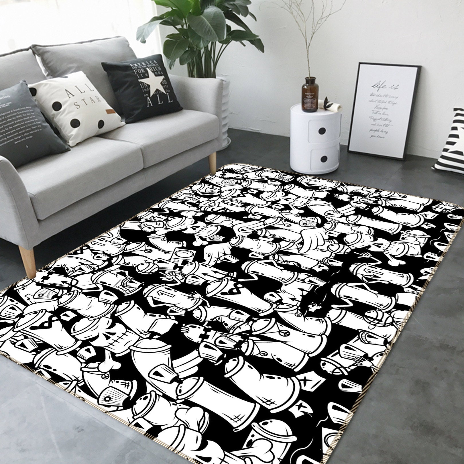3D Black White Pattern 30064 Non Slip Rug Mat