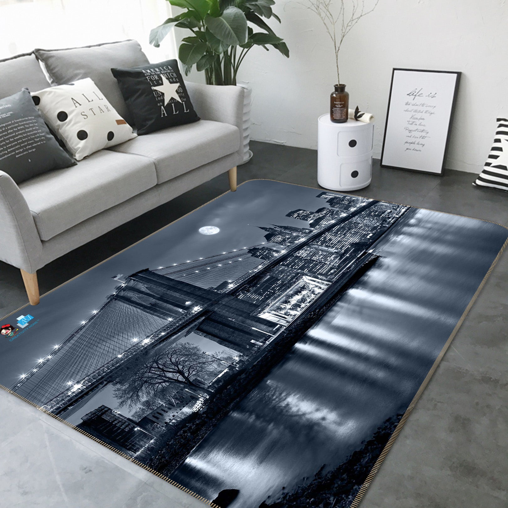 3D Black Ash Bridge 66042 Non Slip Rug Mat