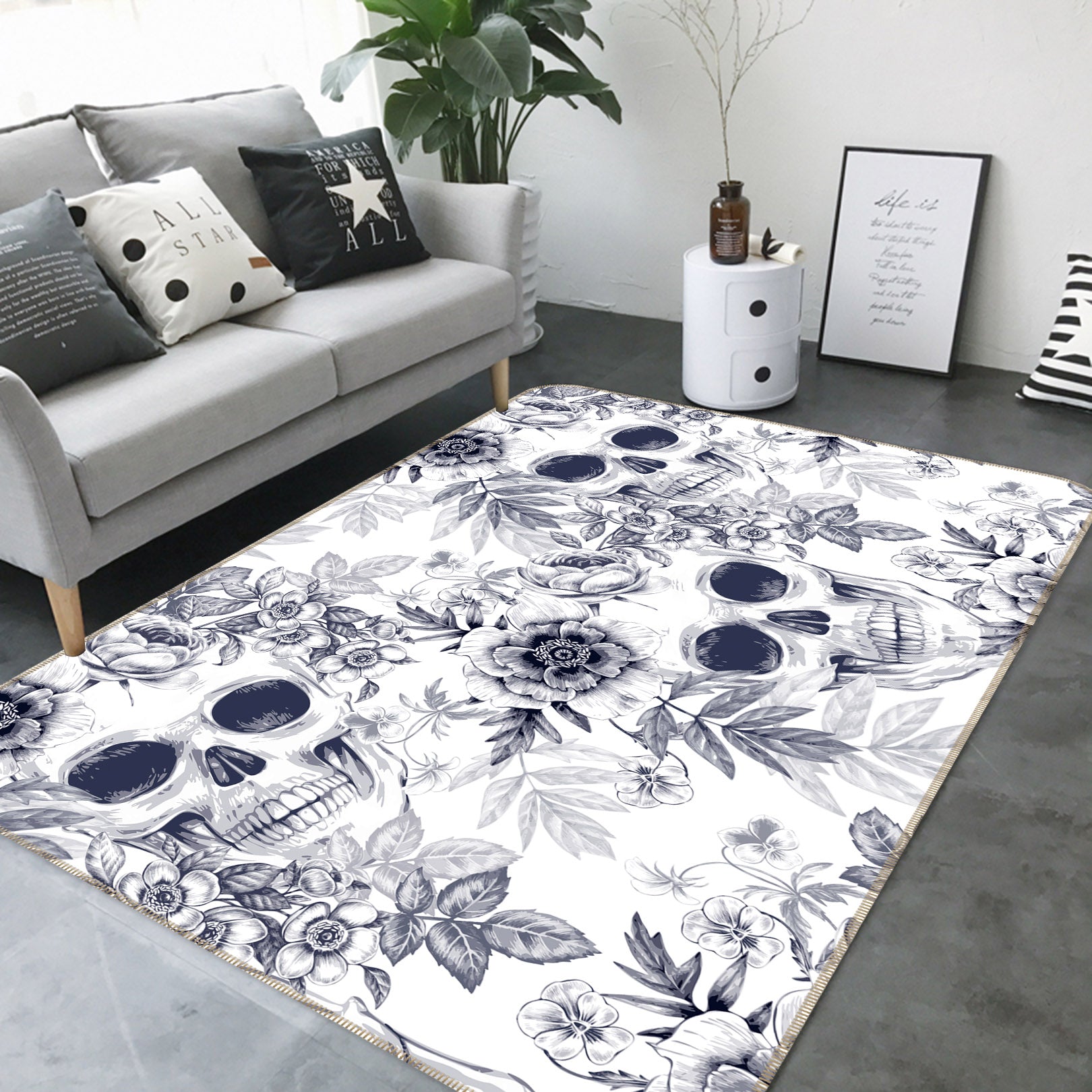 3D Skull Flower 35062 Non Slip Rug Mat