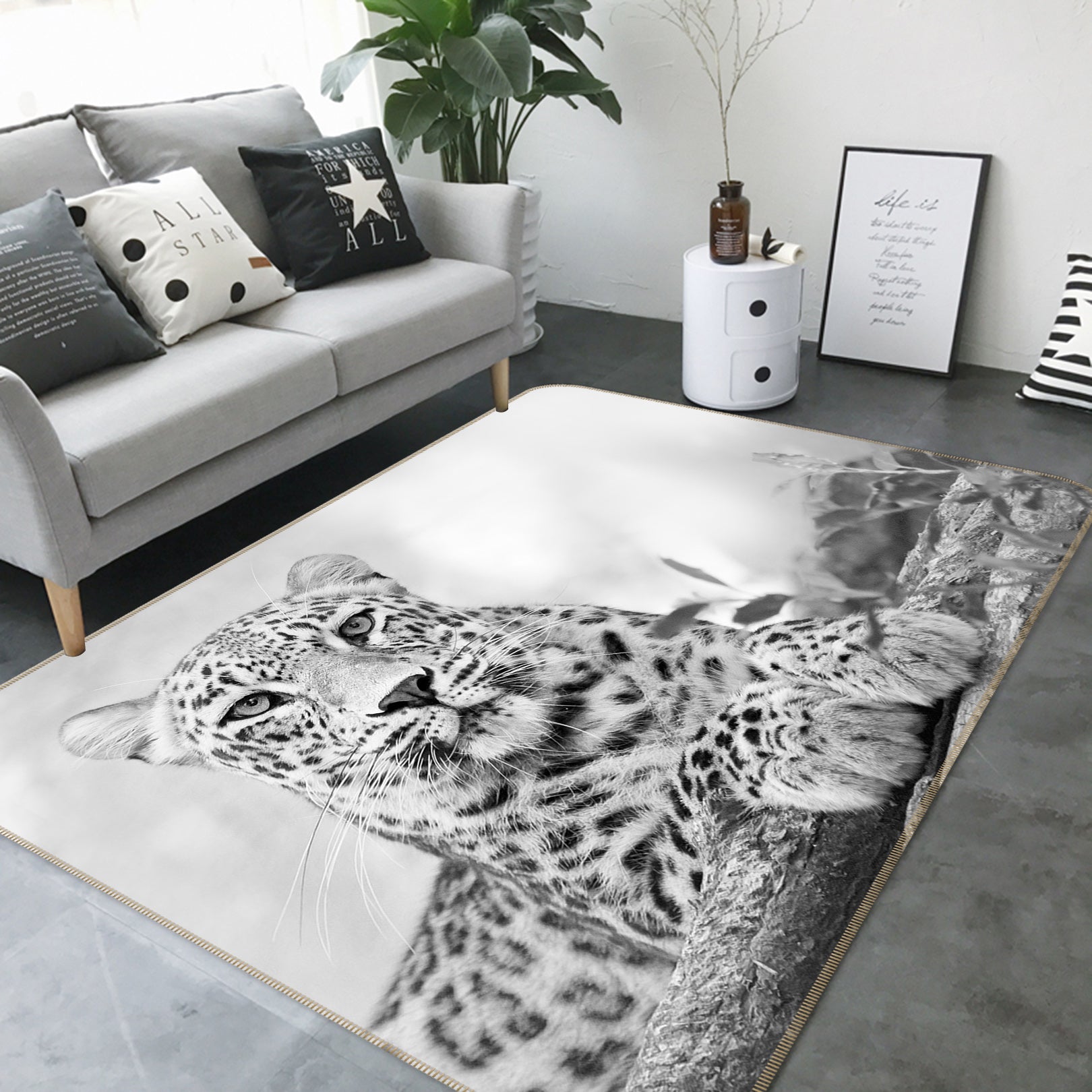 3D Black Grey Leopard 82161 Animal Non Slip Rug Mat