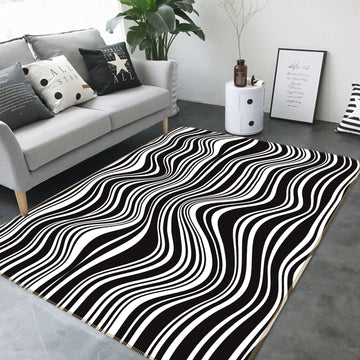 3D Black White Waves 35016 Non Slip Rug Mat