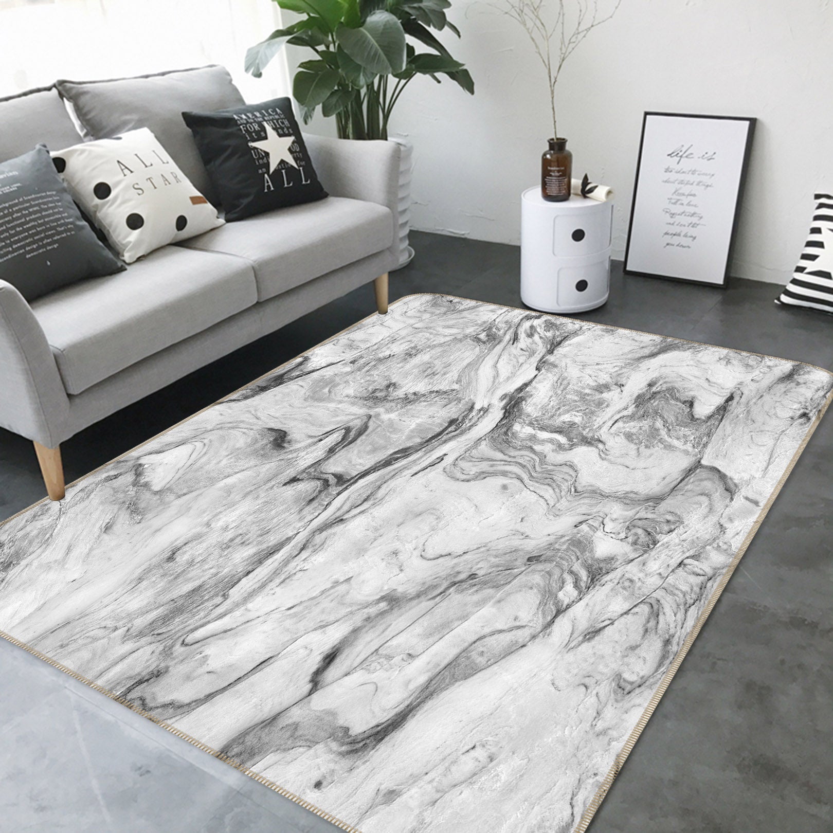 3D Gray Marble Pattern 27121 Non Slip Rug Mat