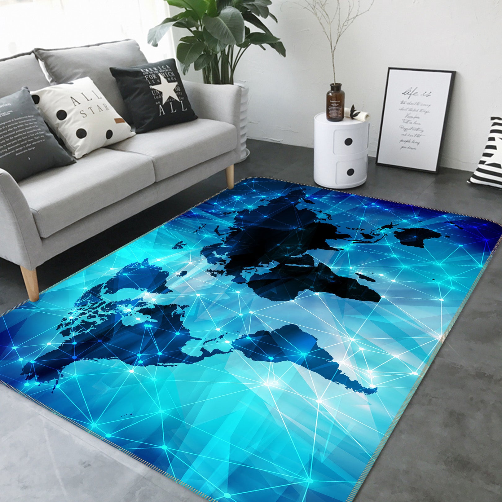3D Blue World 308 World Map Non Slip Rug Mat