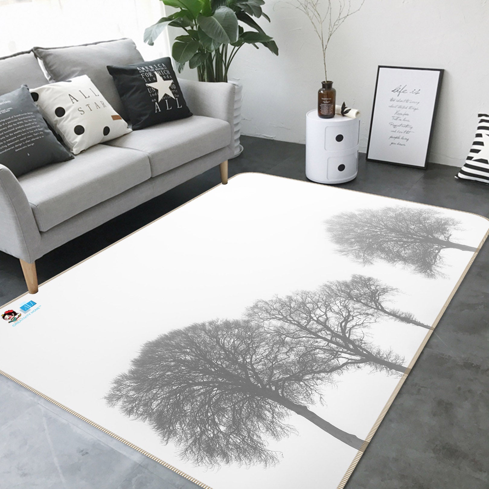 3D Gray Trees 6758 Assaf Frank Rug Non Slip Rug Mat