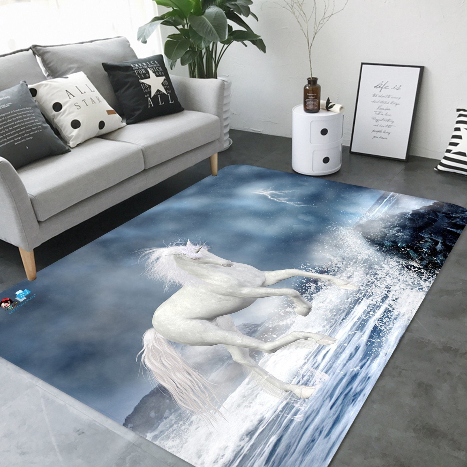 3D Wave Lightning Unicorn 04 Non Slip Rug Mat Mat AJ Creativity Home 