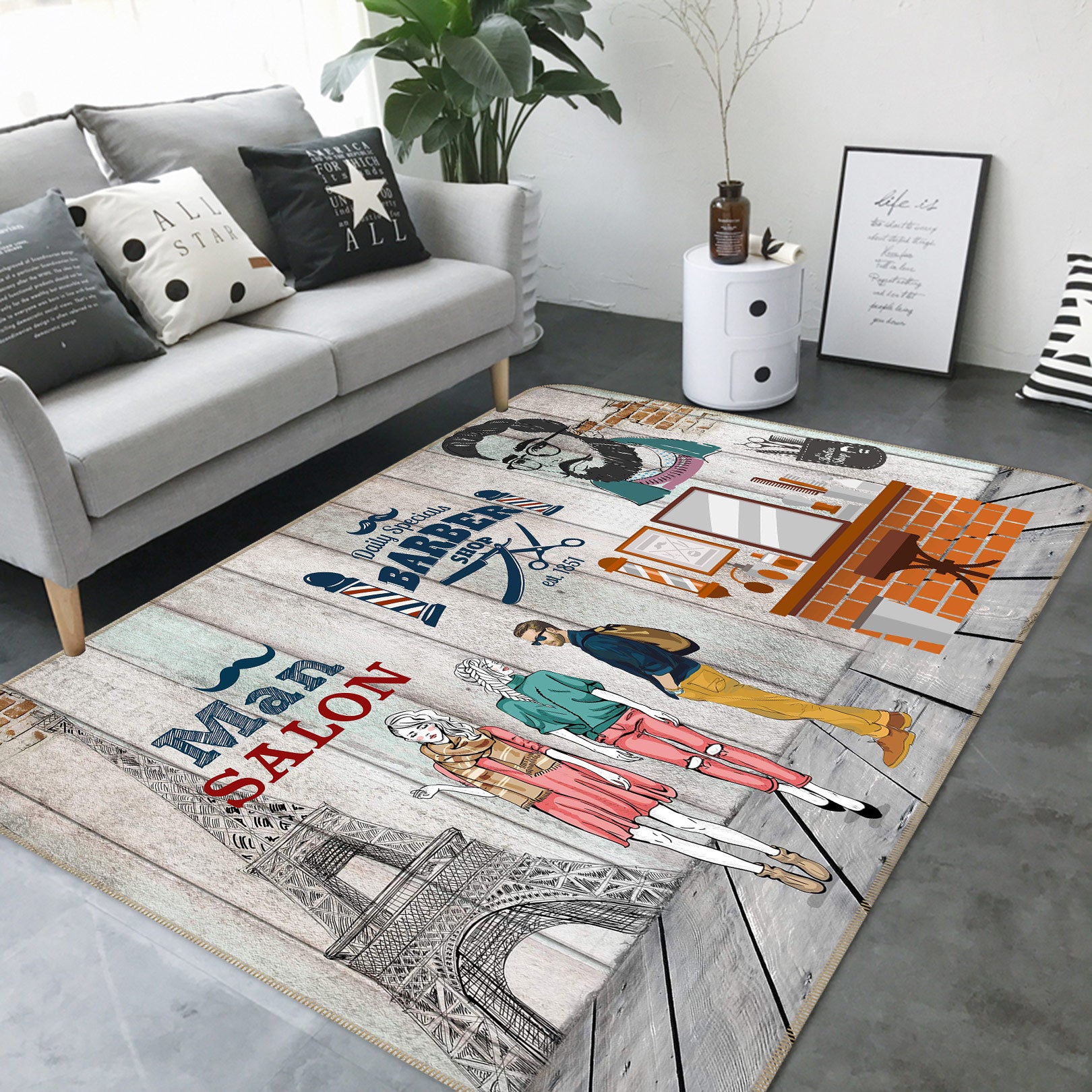 3D Barbershop Eiffel Tower 77045 Non Slip Rug Mat