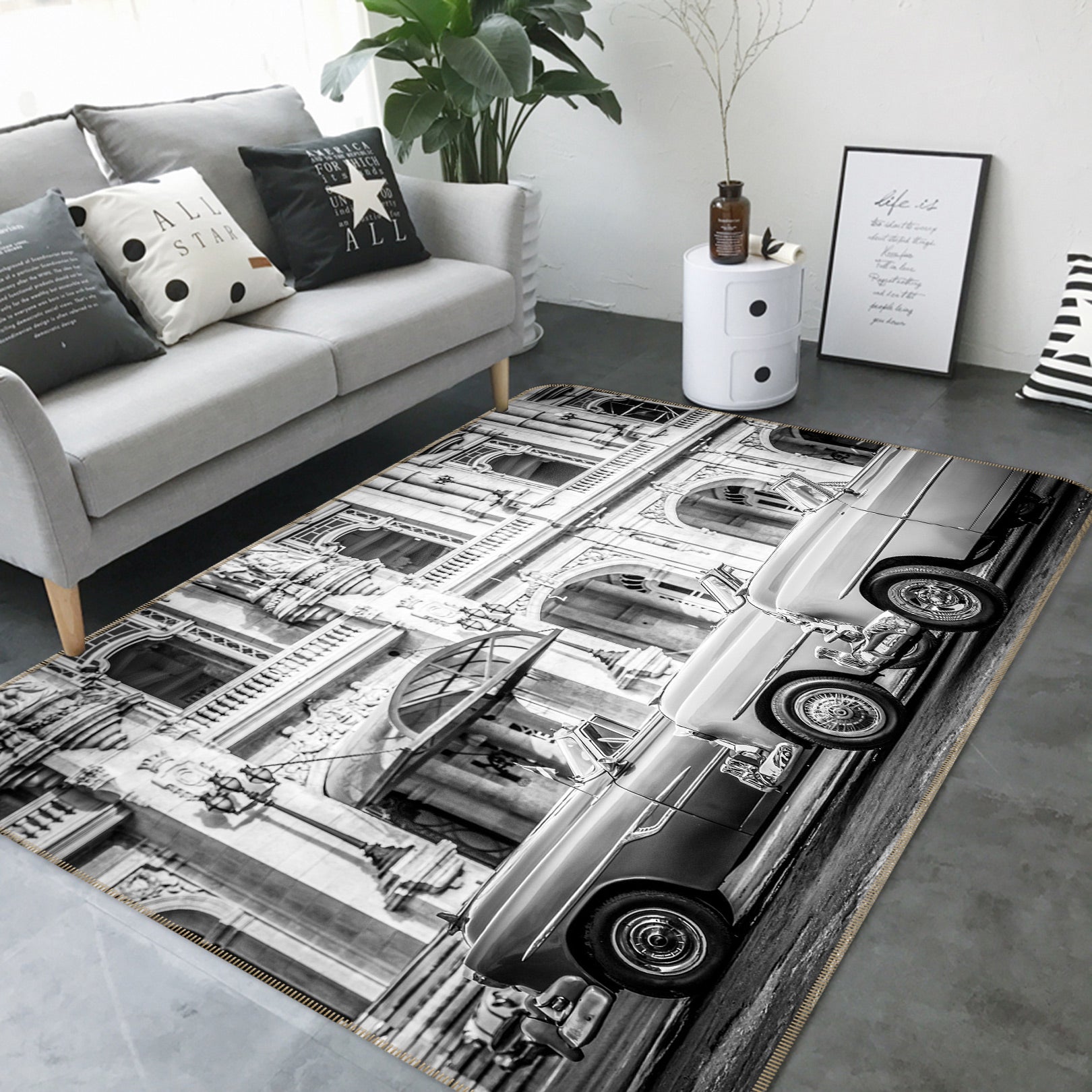 3D Black Gray Construction Car 67231 Vehicle Non Slip Rug Mat