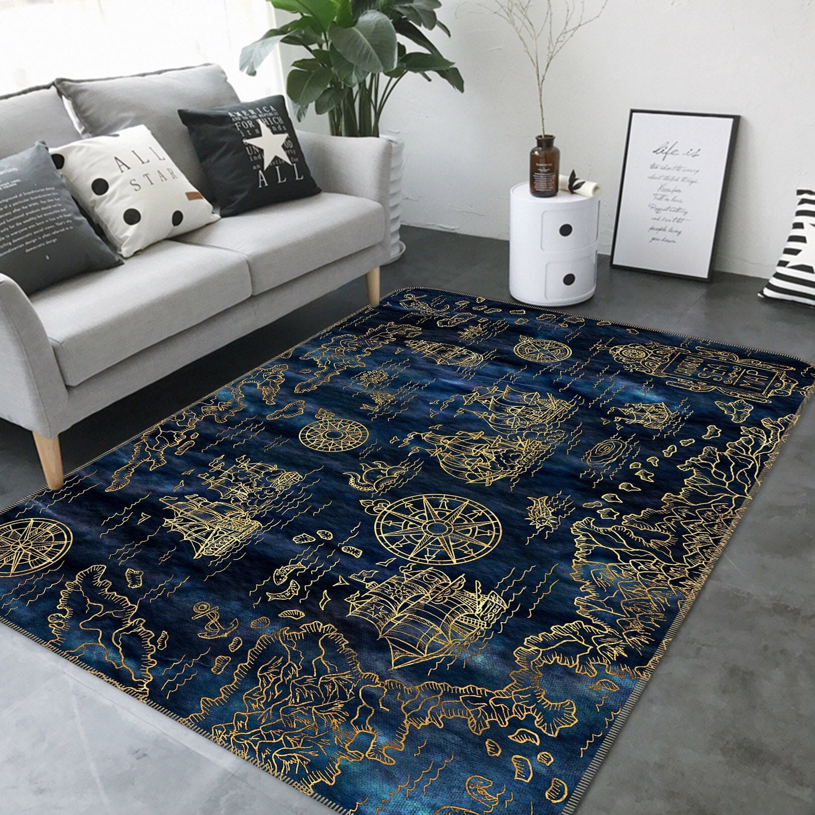 3D Golden Ship 288 World Map Non Slip Rug Mat Mat AJ Creativity Home 