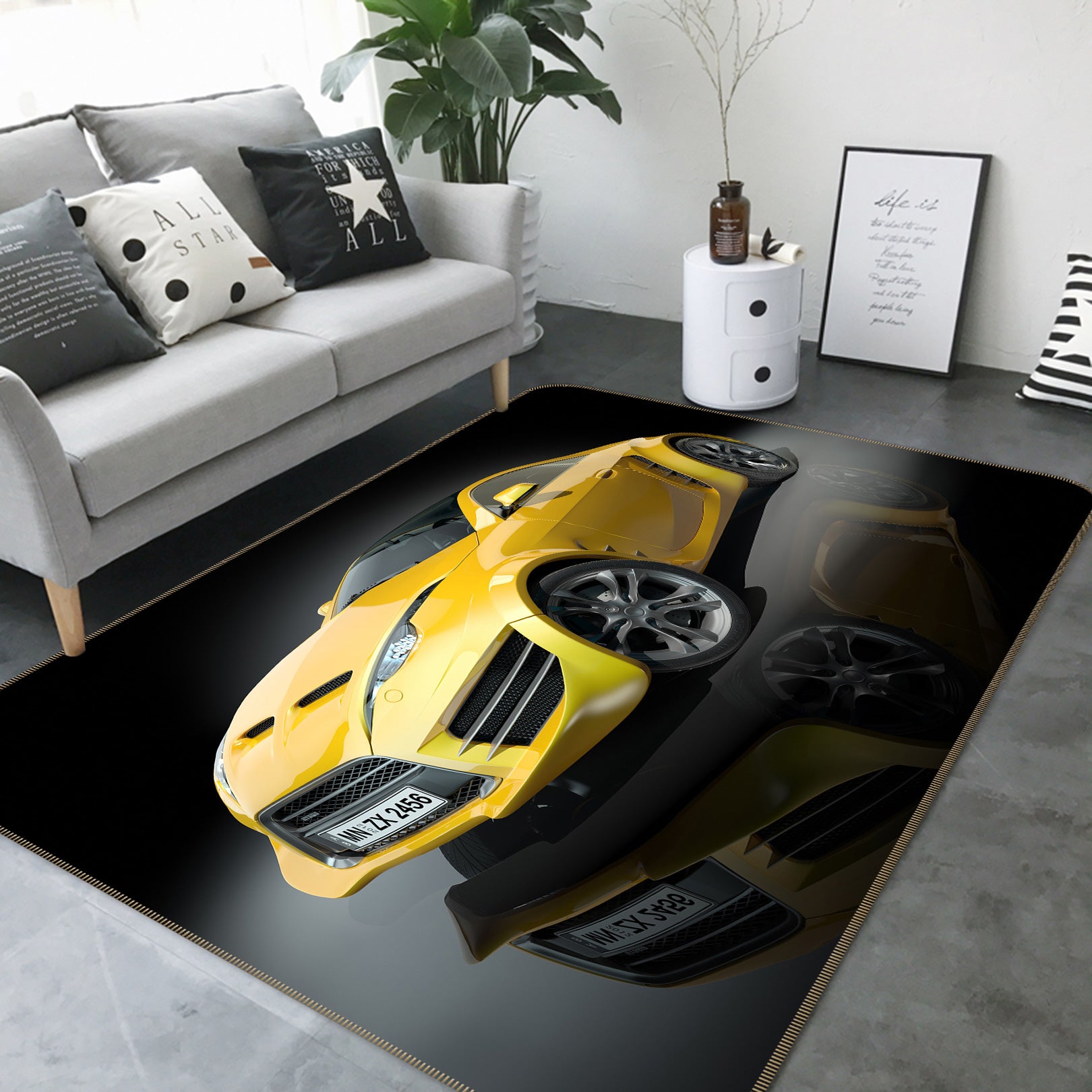 3D Yellow Car 67184 Vehicle Non Slip Rug Mat