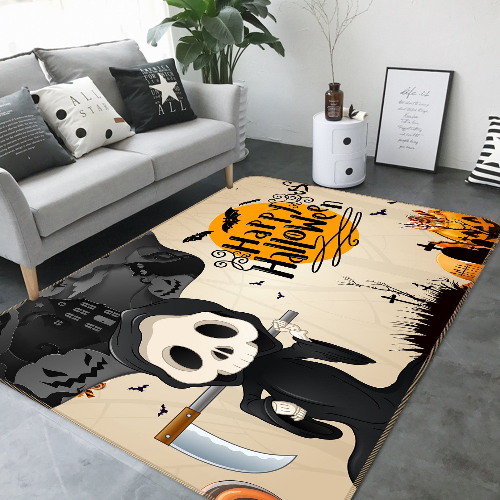 3D Cartoon Sickle Pumpkin 219 Halloween Non Slip Rug Mat Mat AJ Creativity Home 