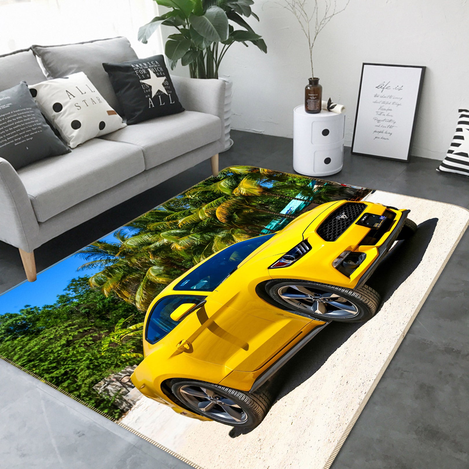 3D Coconut Tree Yellow Car 67236 Vehicle Non Slip Rug Mat