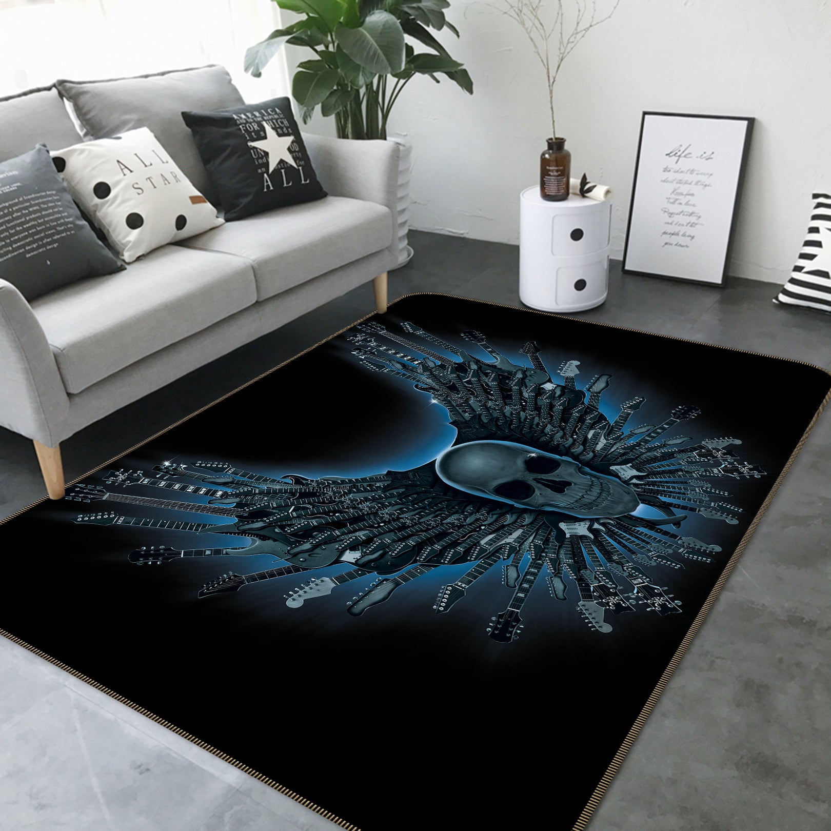 3D Skull Strings 84285 Vincent Hie Rug Non Slip Rug Mat