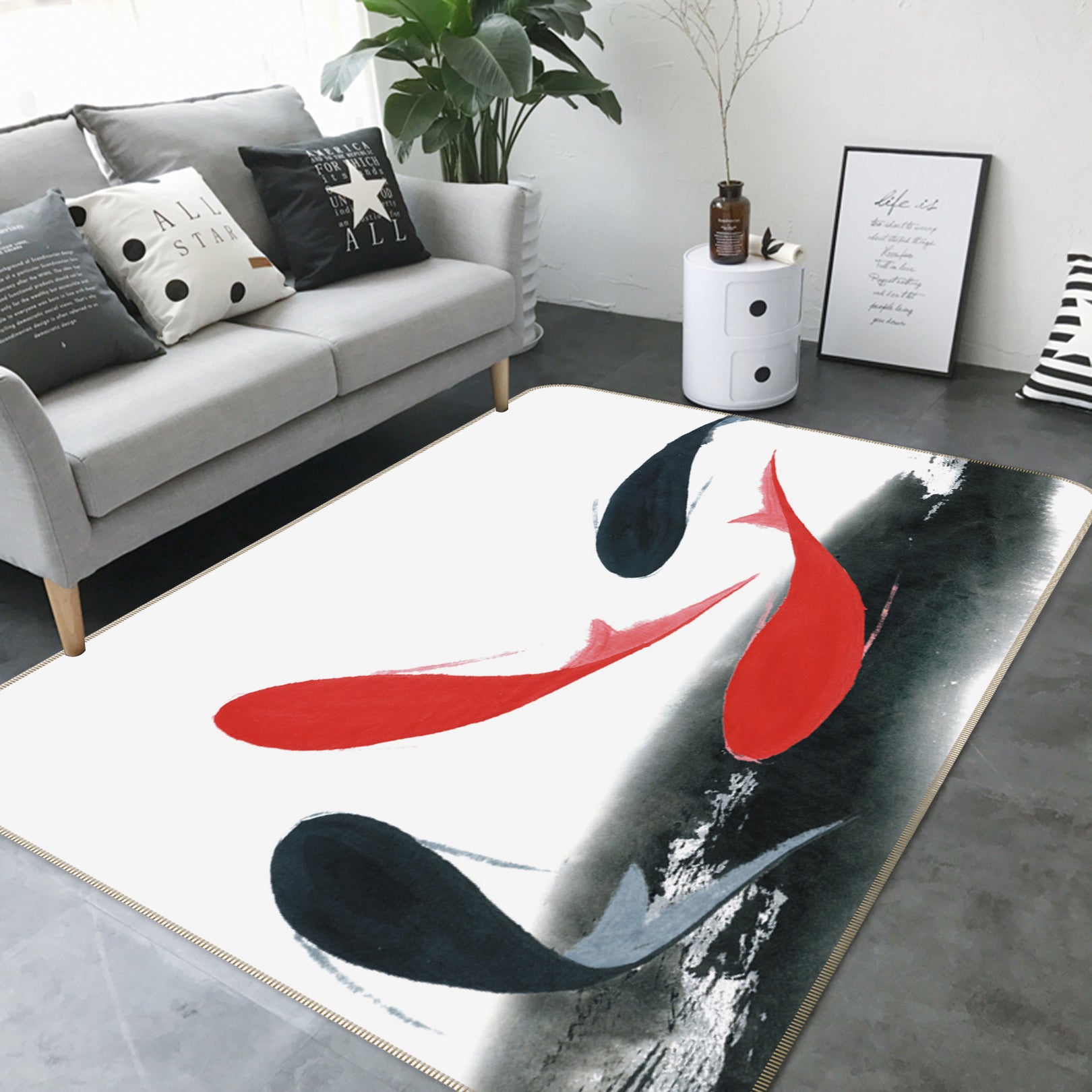 3D Red Black Fish 31197 Non Slip Rug Mat