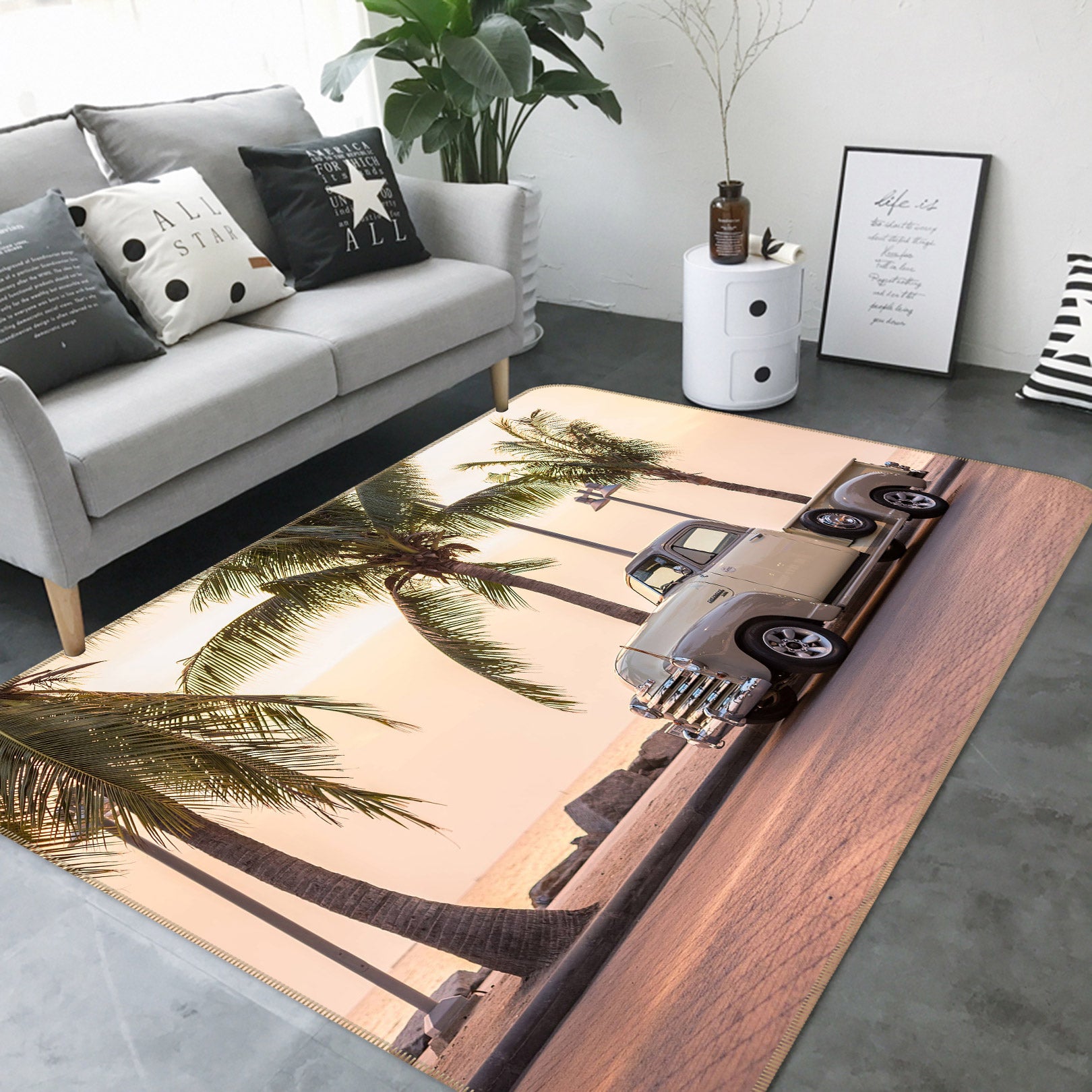 3D Coconut Tree White Car 68011 Vehicle Non Slip Rug Mat