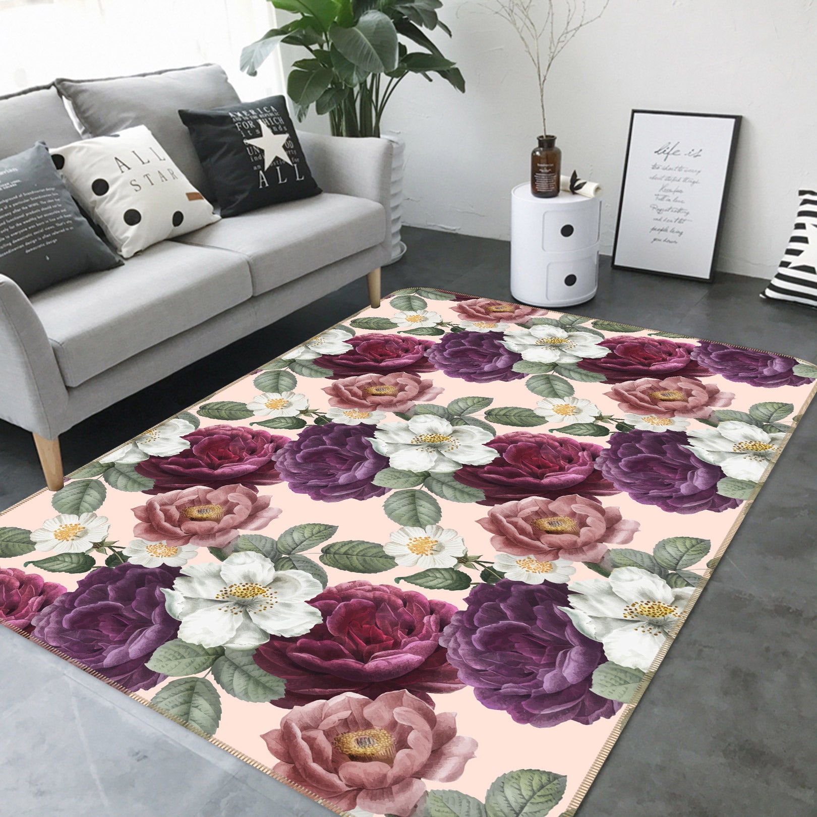3D Purple Flowers 77085 Non Slip Rug Mat