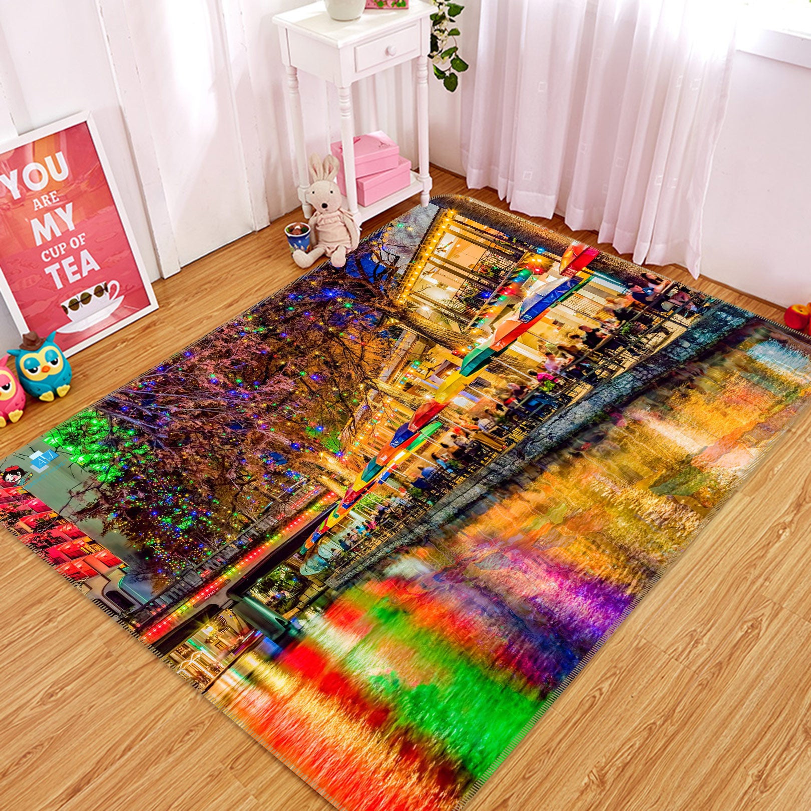3D Night Town Lake 5142 Beth Sheridan Rug Non Slip Rug Mat