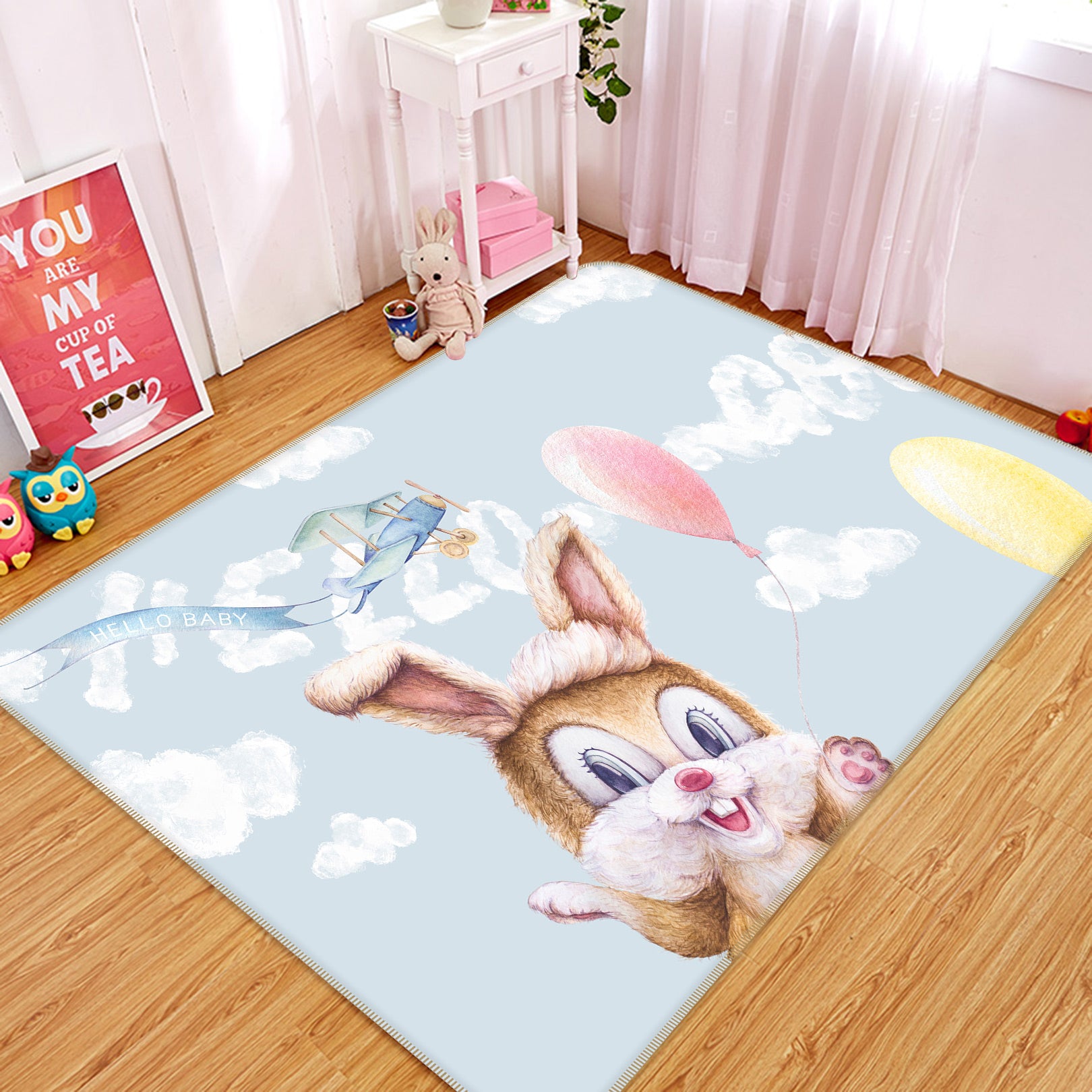 3D Bunny Balloon 77210 Non Slip Rug Mat
