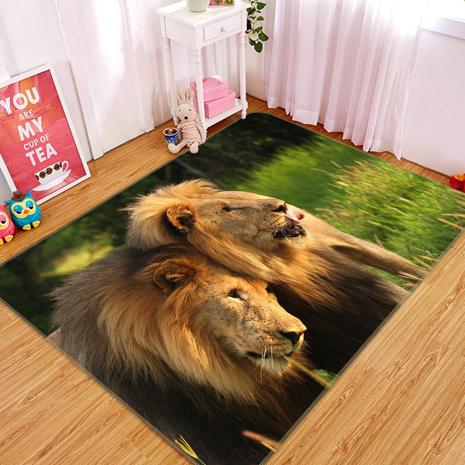 3D Lion Couple 140 Animal Non Slip Rug Mat