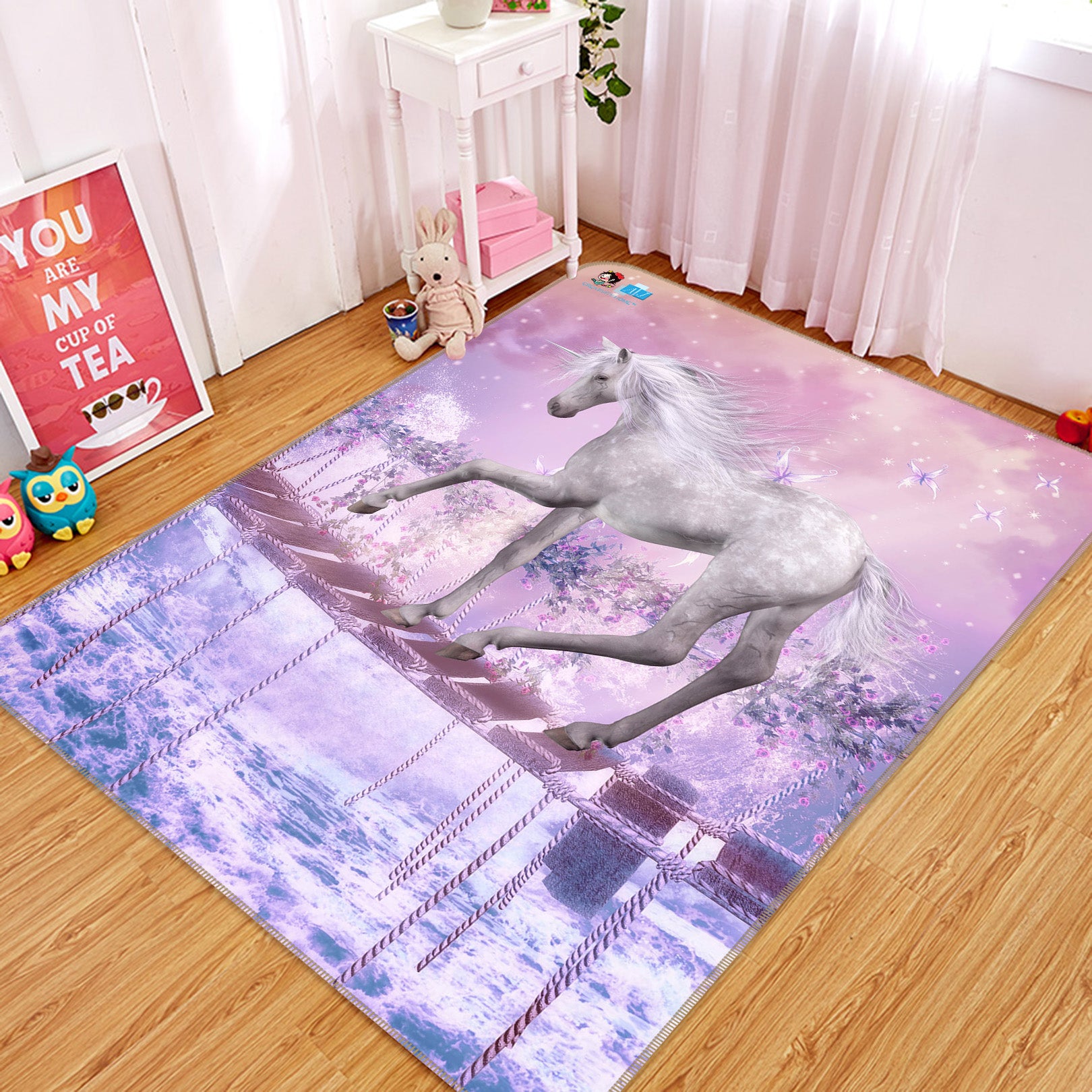 3D White Horse 66146 Non Slip Rug Mat
