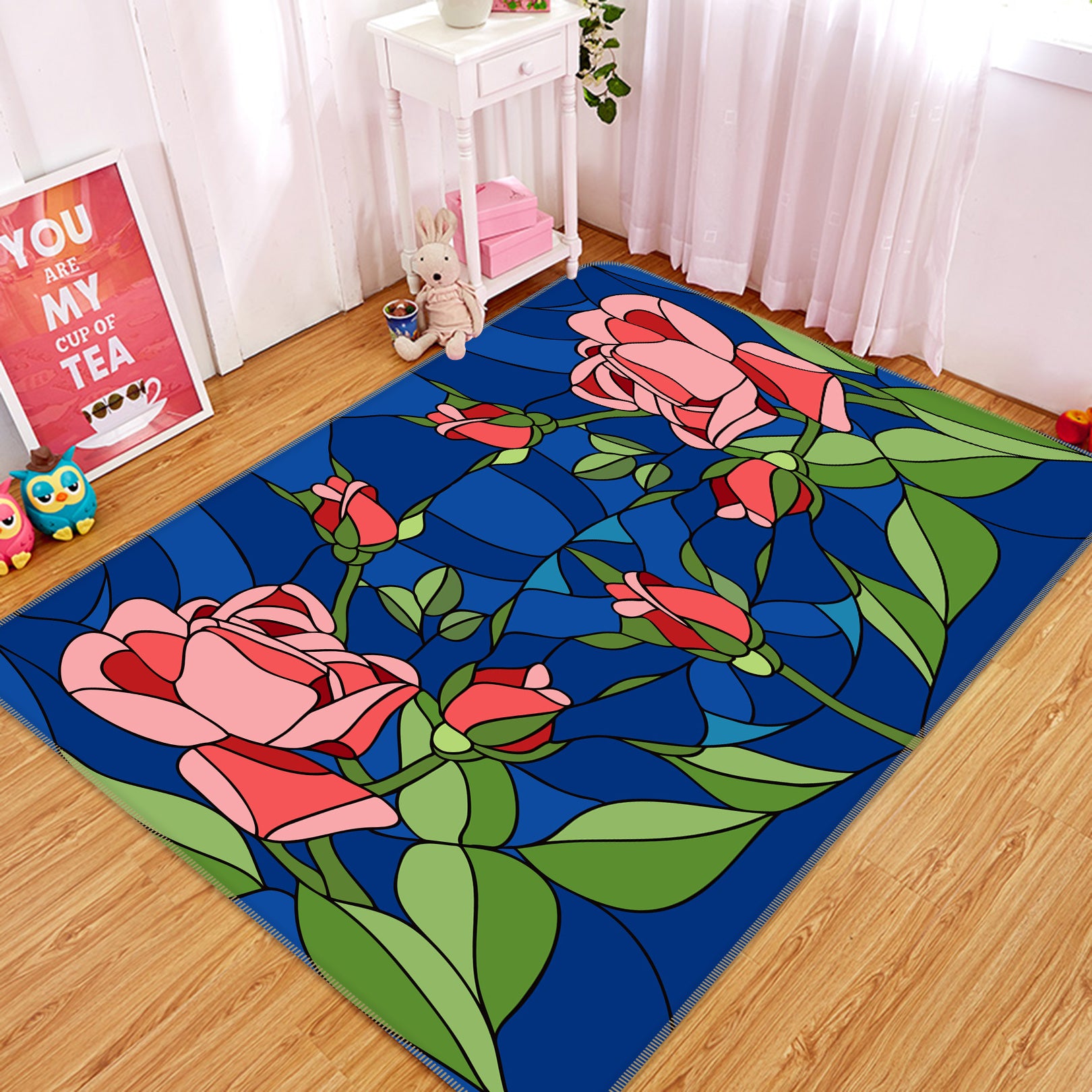 3D Flowers Splicing 33006 Non Slip Rug Mat