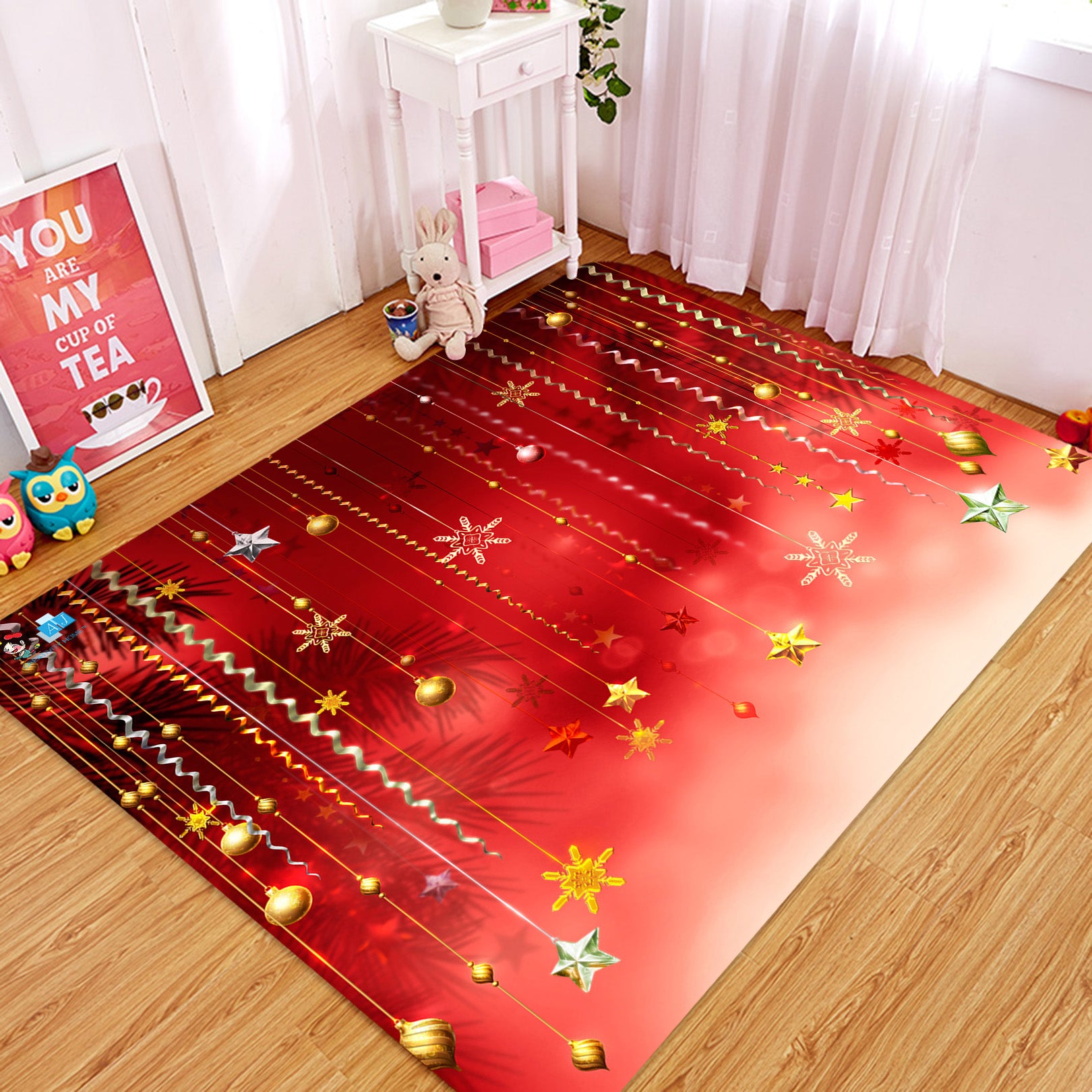 3D Star Planet Ball Pendant 65181 Christmas Non Slip Rug Mat Xmas