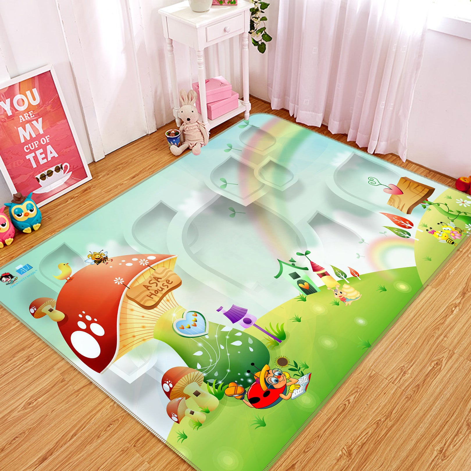 3D Rainbow Meadow Mushroom 66090 Non Slip Rug Mat