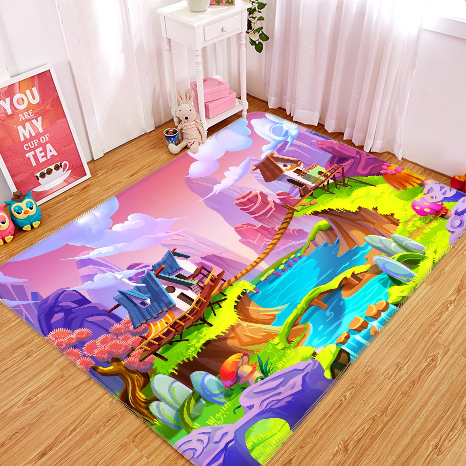 3D Cartoon Landscape Hut 77129 Non Slip Rug Mat