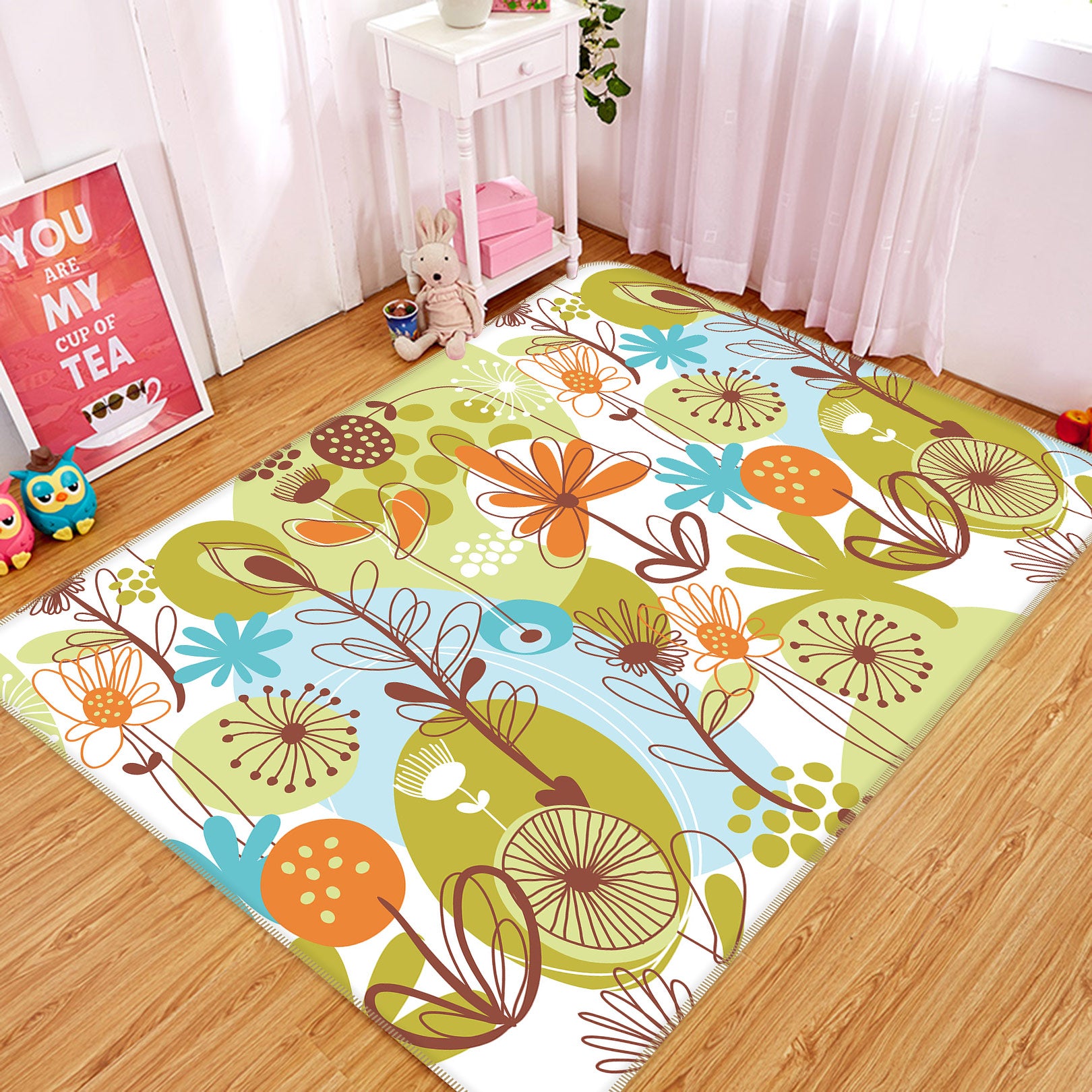 3D Abstract Flower Pattern 76009 Non Slip Rug Mat
