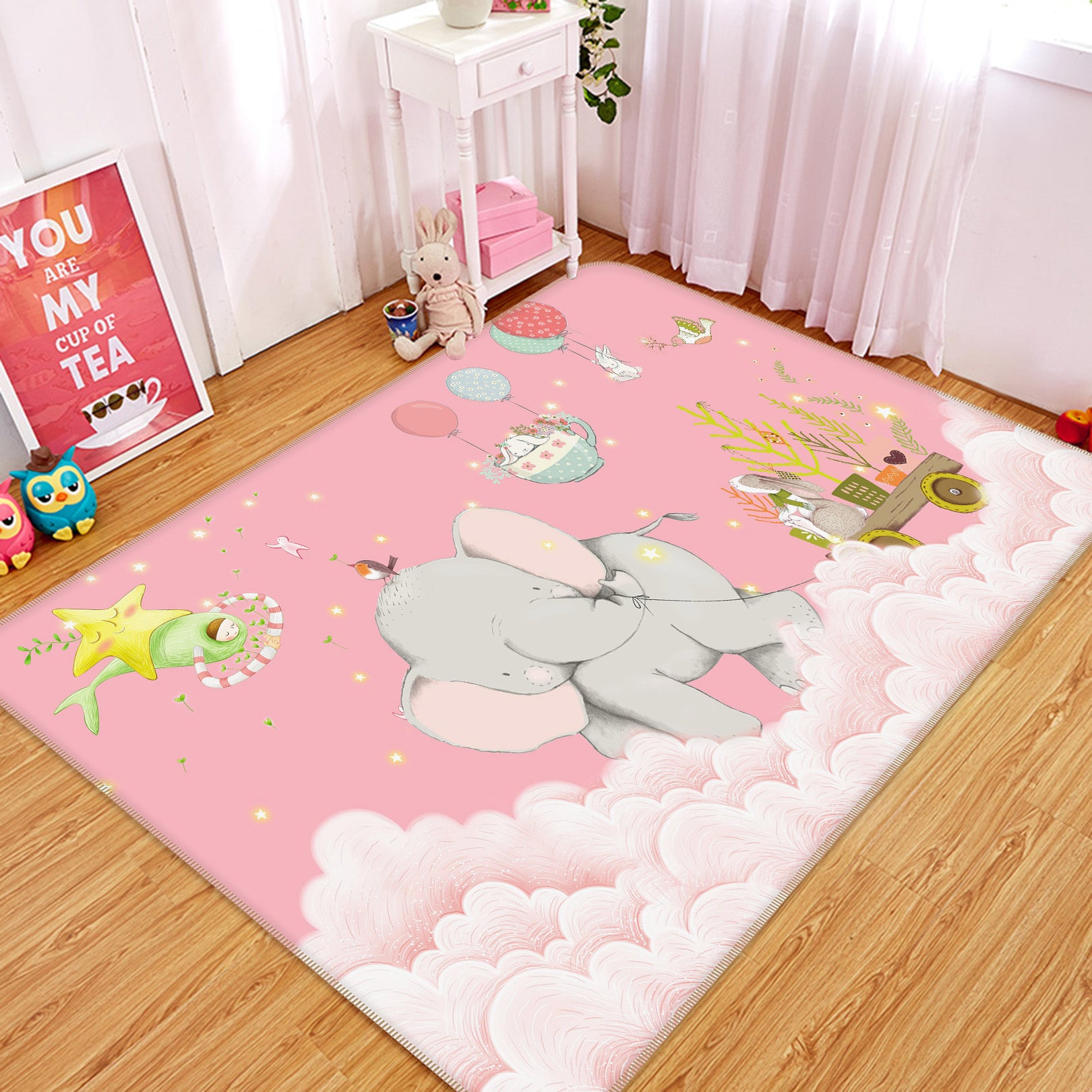 3D Elephant Cloud 34018 Non Slip Rug Mat