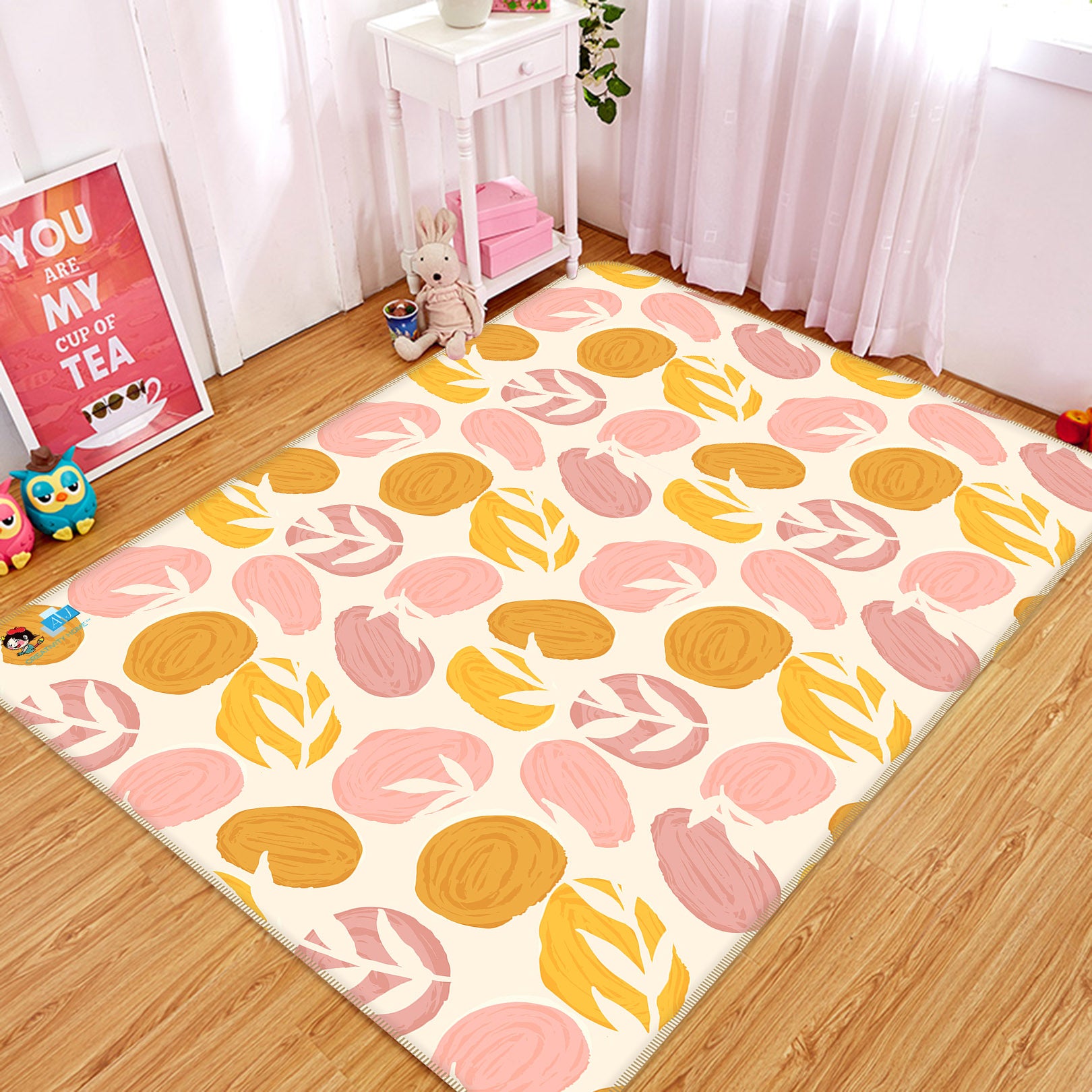 3D Pink Yellow Circle Leaf Pattern 107101 Kashmira Jayaprakash Rug Non Slip Rug Mat