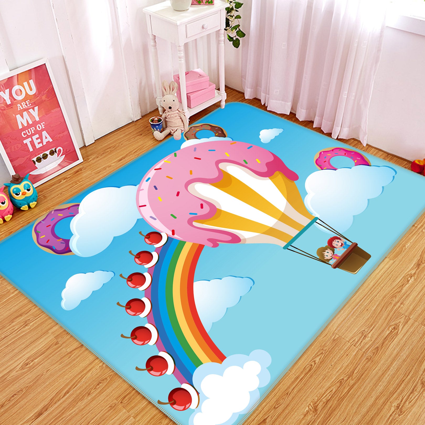 3D Rainbow Hot Air Balloon 77011 Non Slip Rug Mat