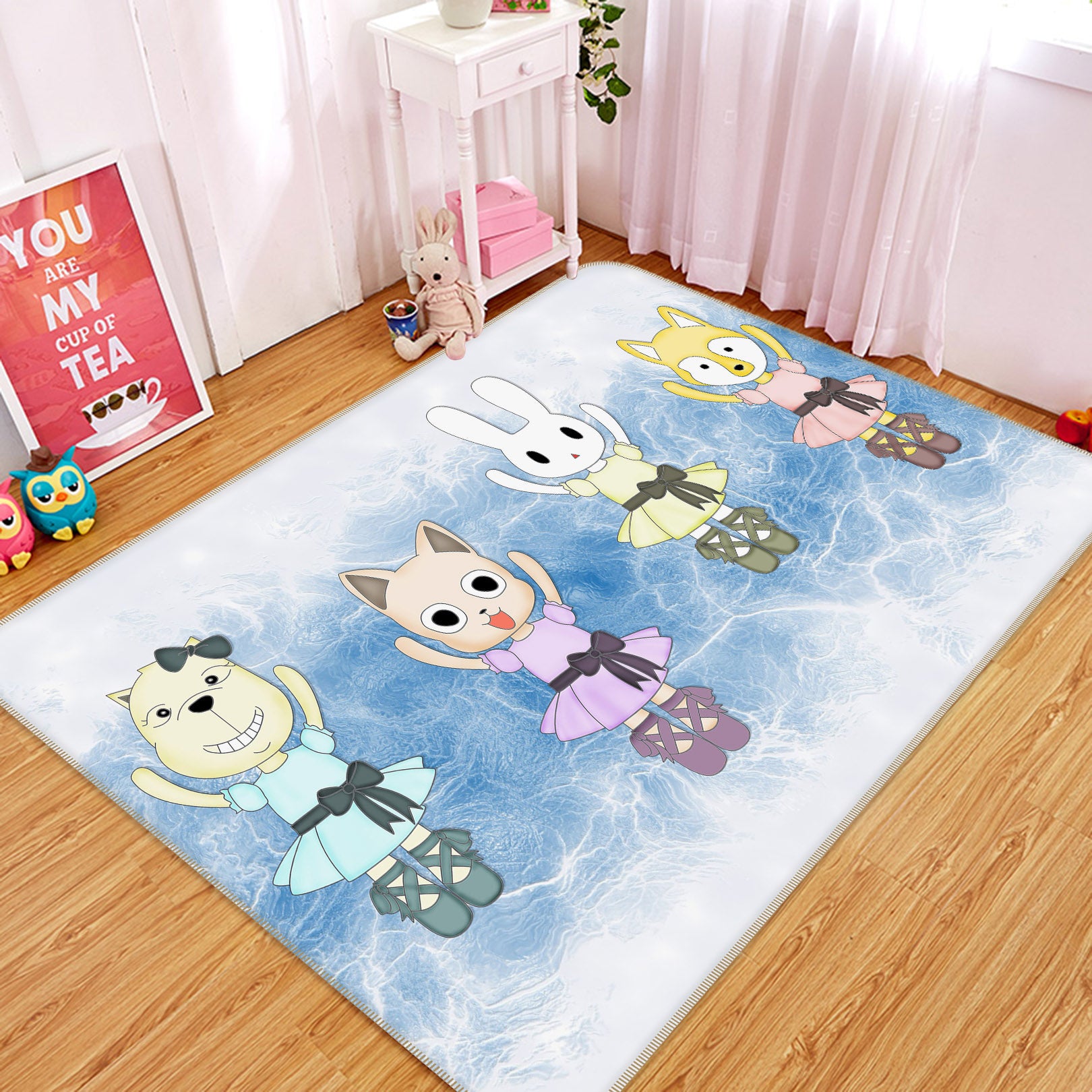 3D Cartoon Cat Rabbit 34034 Non Slip Rug Mat