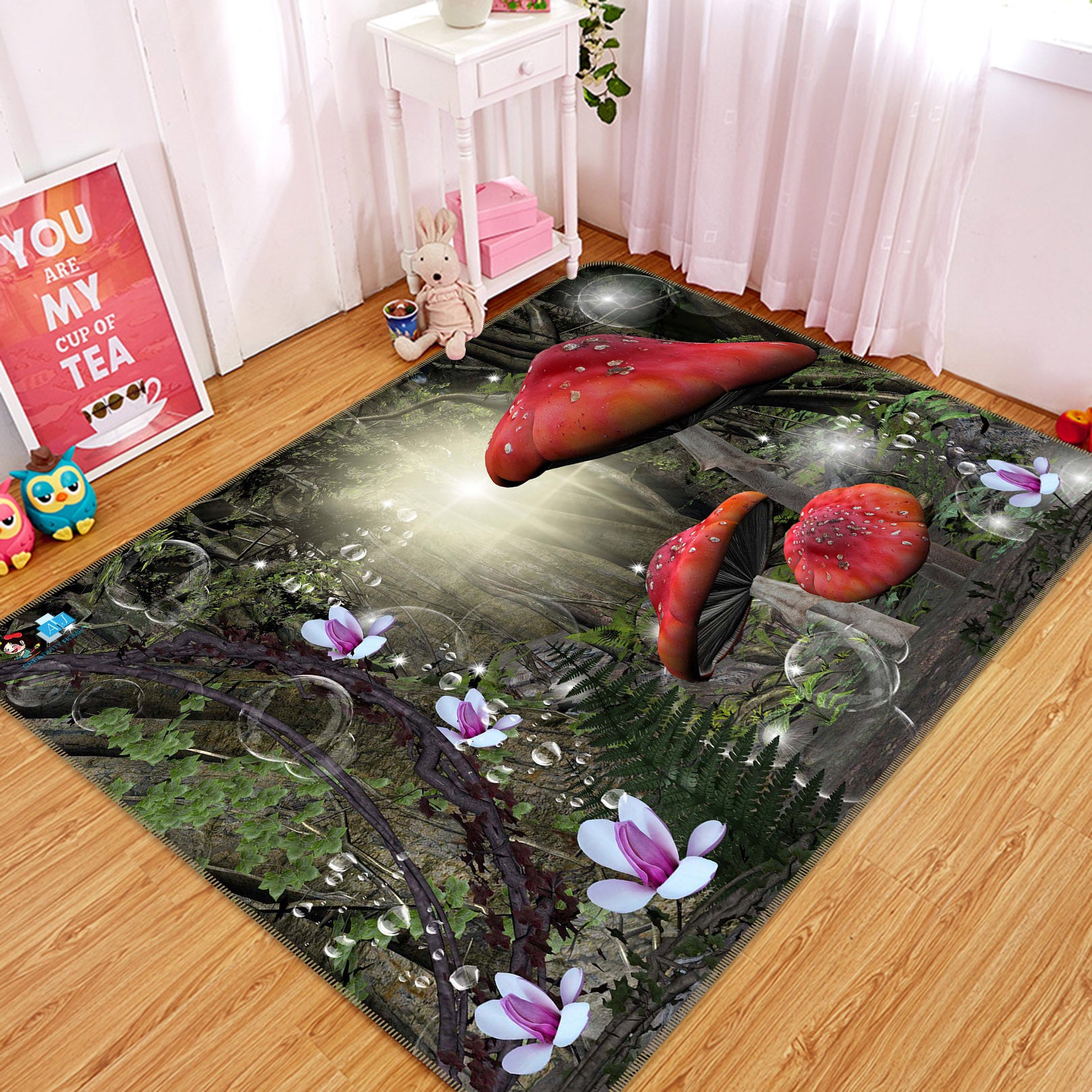 3D Jungle Red Mushroom 66072 Non Slip Rug Mat
