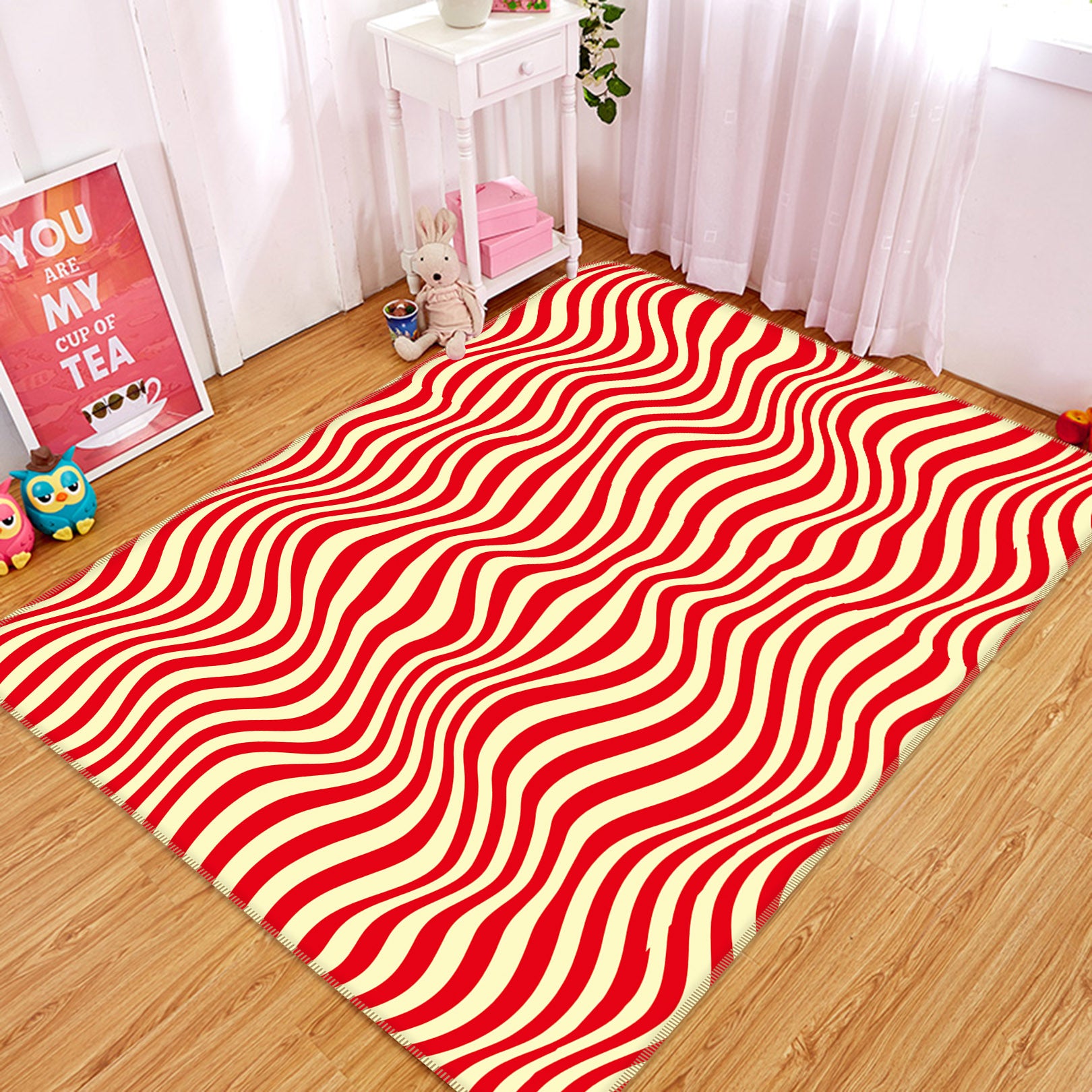 3D Red Wave 34231 Non Slip Rug Mat