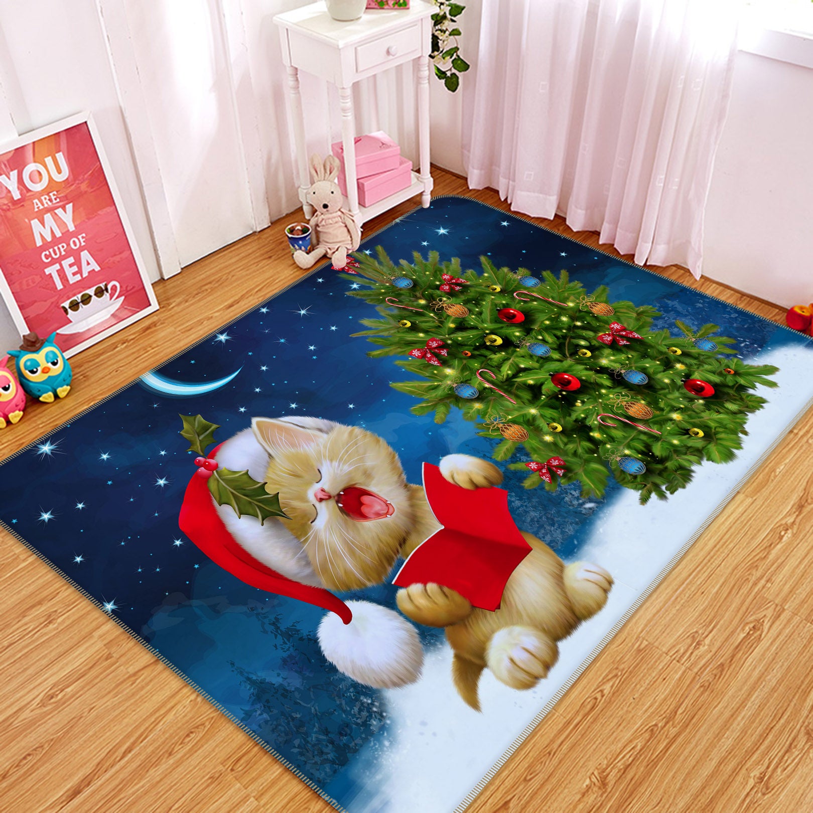 3D Cat Christmas Tree 35129 Non Slip Rug Mat