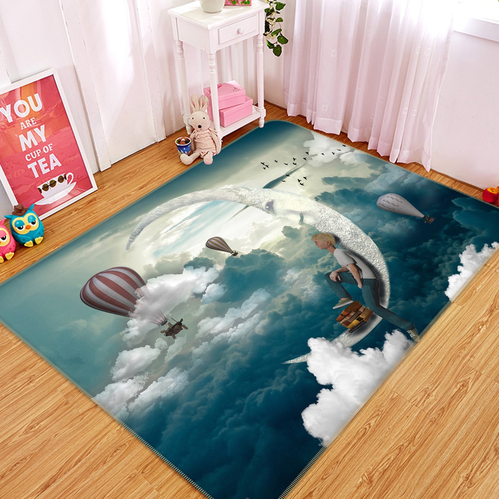 3D Clouds Hot Air Balloon 36117 Non Slip Rug Mat
