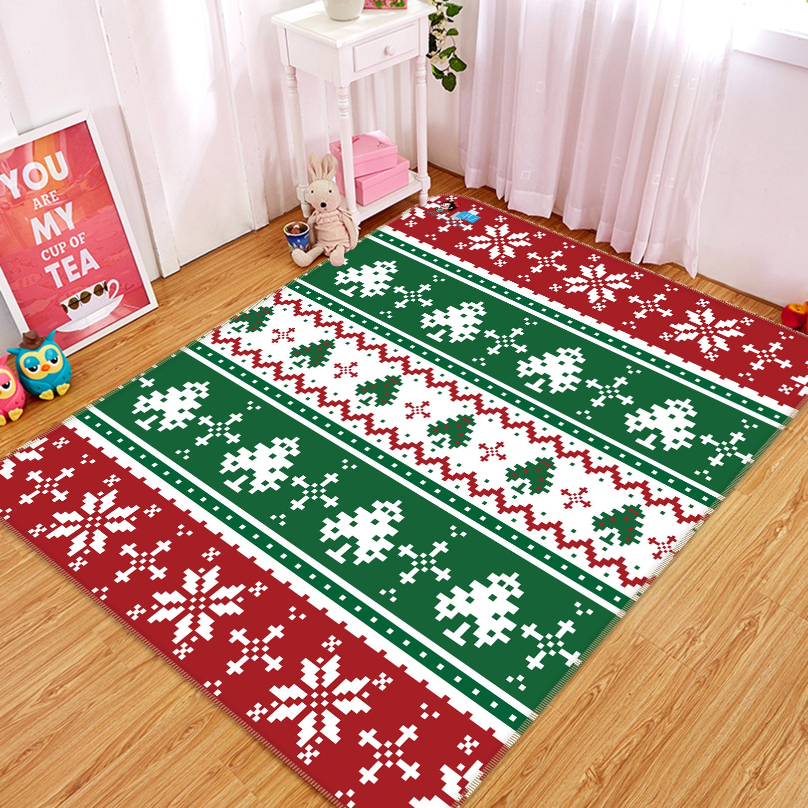 3D Tree Snowflake Pattern 55156 Christmas Non Slip Rug Mat Xmas