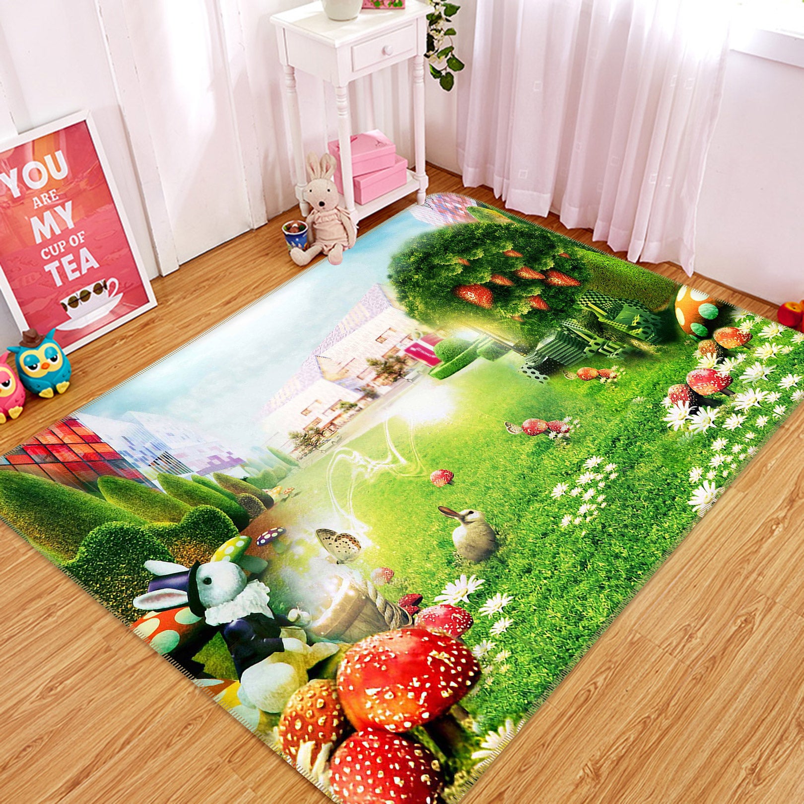 3D Grass Bunny Fruit 75156 Non Slip Rug Mat