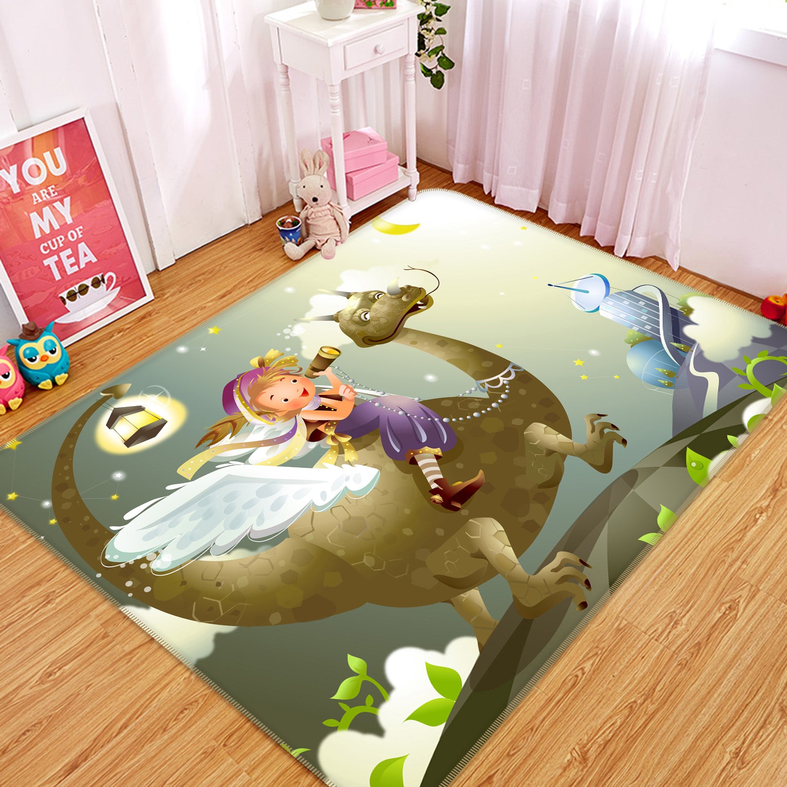 3D Dinosaur Girl 34002 Non Slip Rug Mat