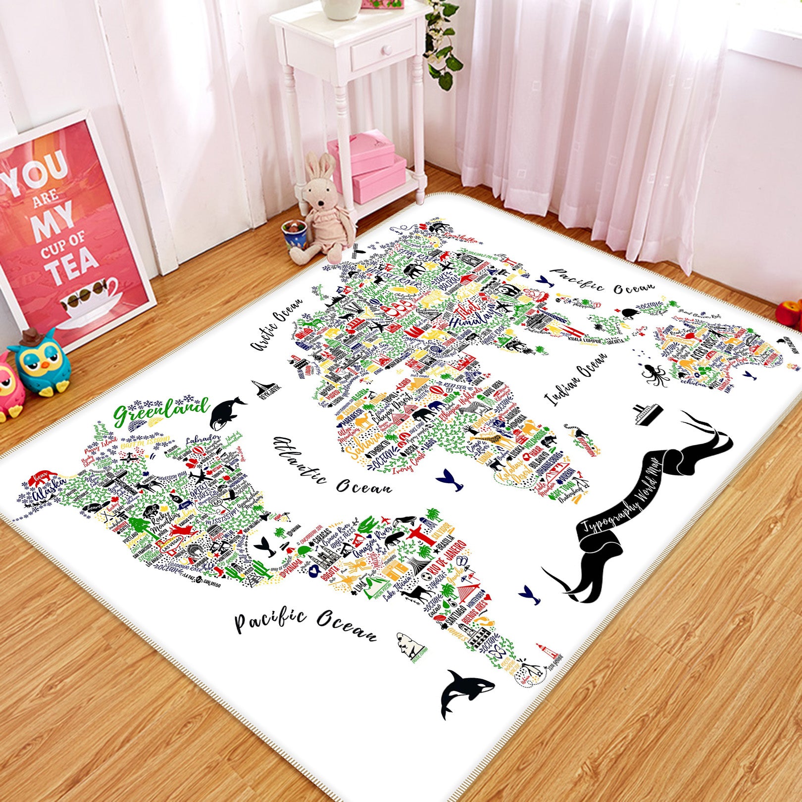 3D Color Painting 264 World Map Non Slip Rug Mat