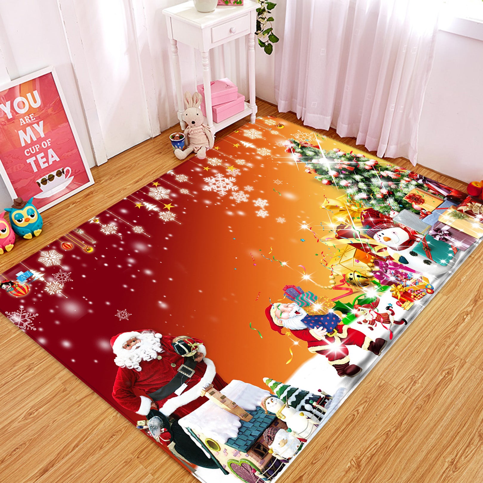 3D Santa Snowman Tree 65183 Christmas Non Slip Rug Mat Xmas