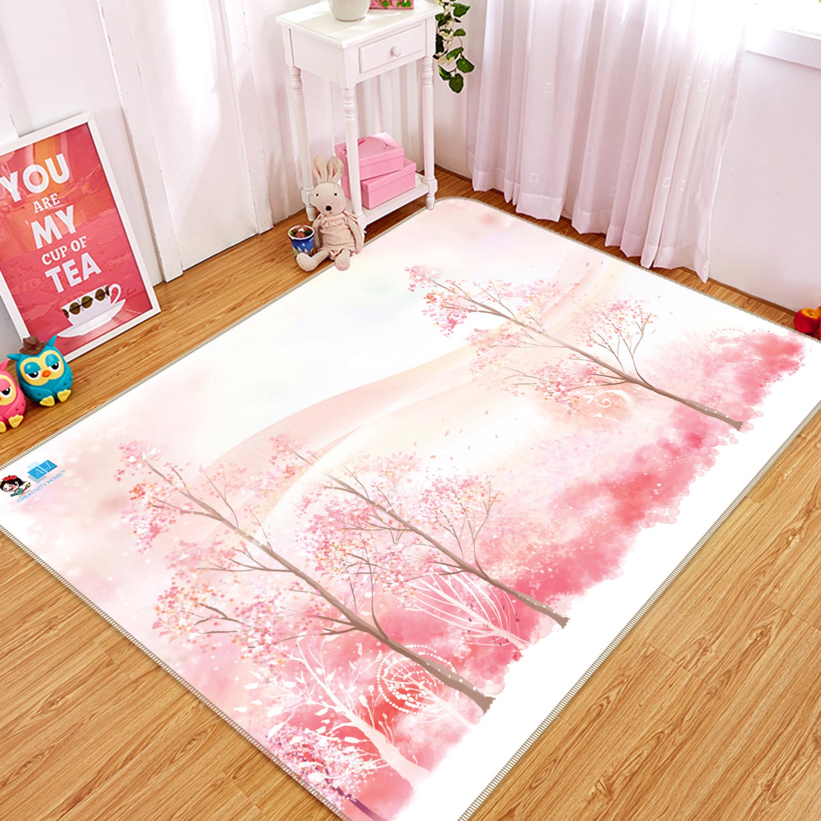 3D Pink Woods 66044 Non Slip Rug Mat