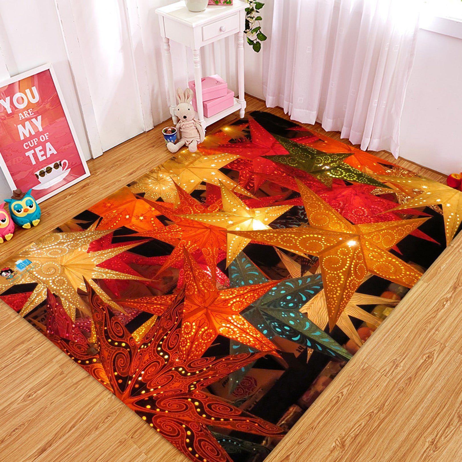 3D Pentagram Lights 65193 Christmas Non Slip Rug Mat Xmas